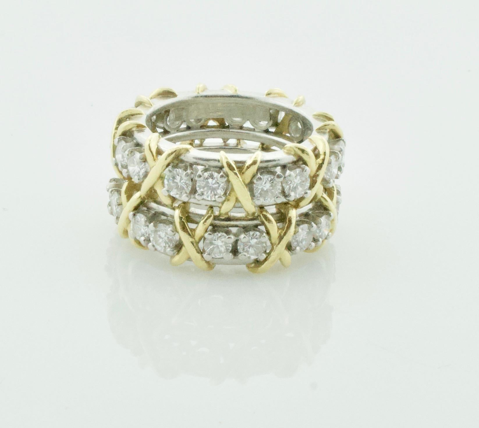 2 Jean Schlumberger by Tiffany Diamant à seize pierres  Bagues en platine et 18 carats Excellent état - En vente à Wailea, HI