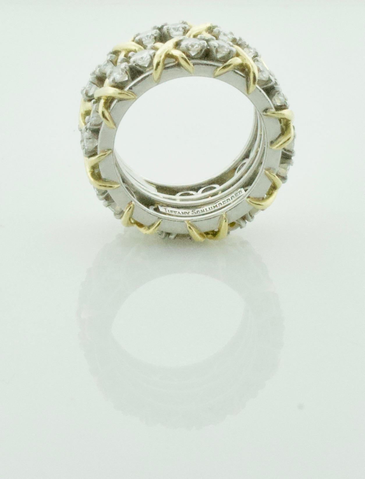 2 Jean Schlumberger by Tiffany Diamant à seize pierres  Bagues en platine et 18 carats Unisexe en vente