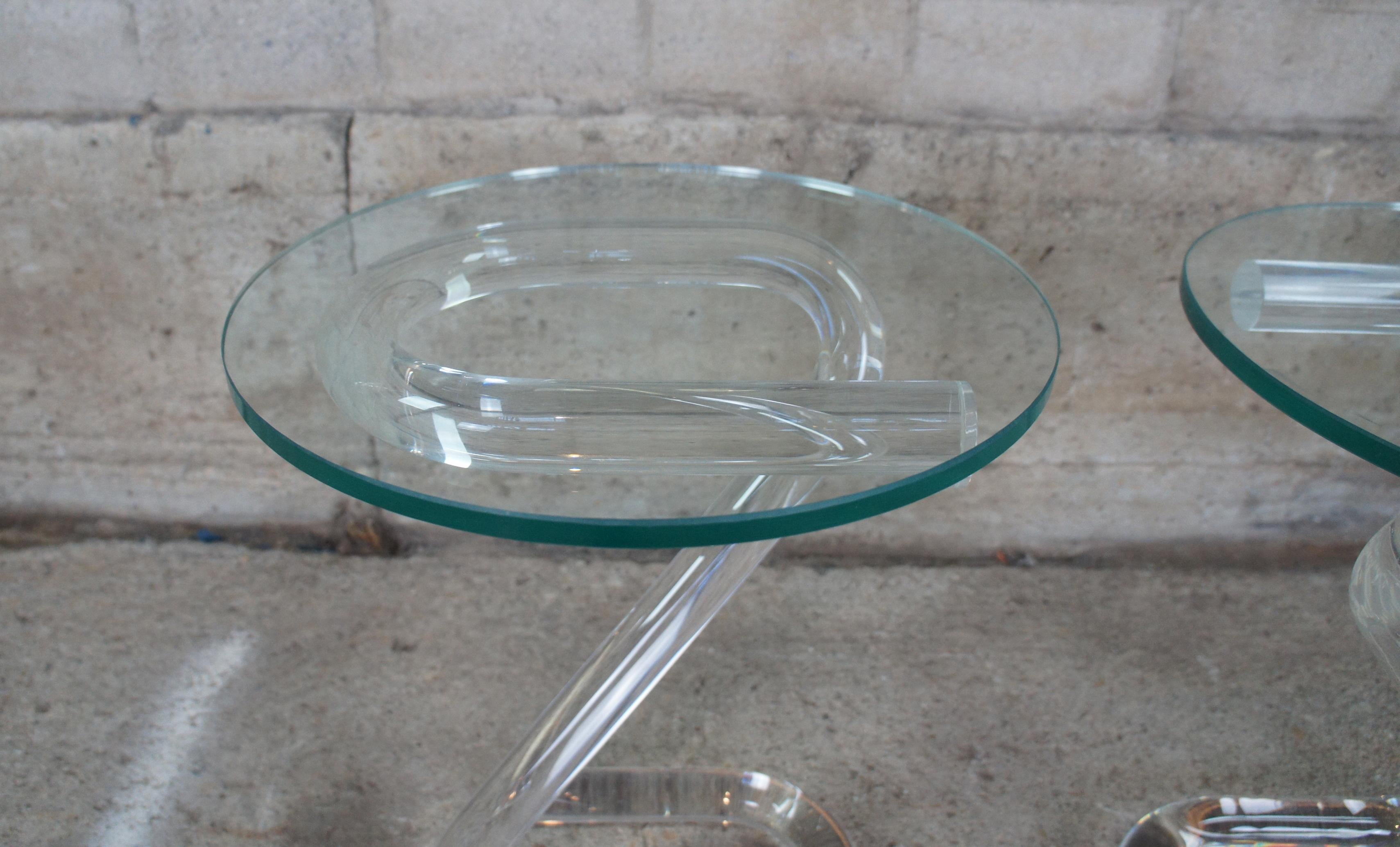 Late 20th Century 2 Jeff Messerschmidt 1975 Clear Lucite & Glass 3000 Pipe Line Series Side Tables