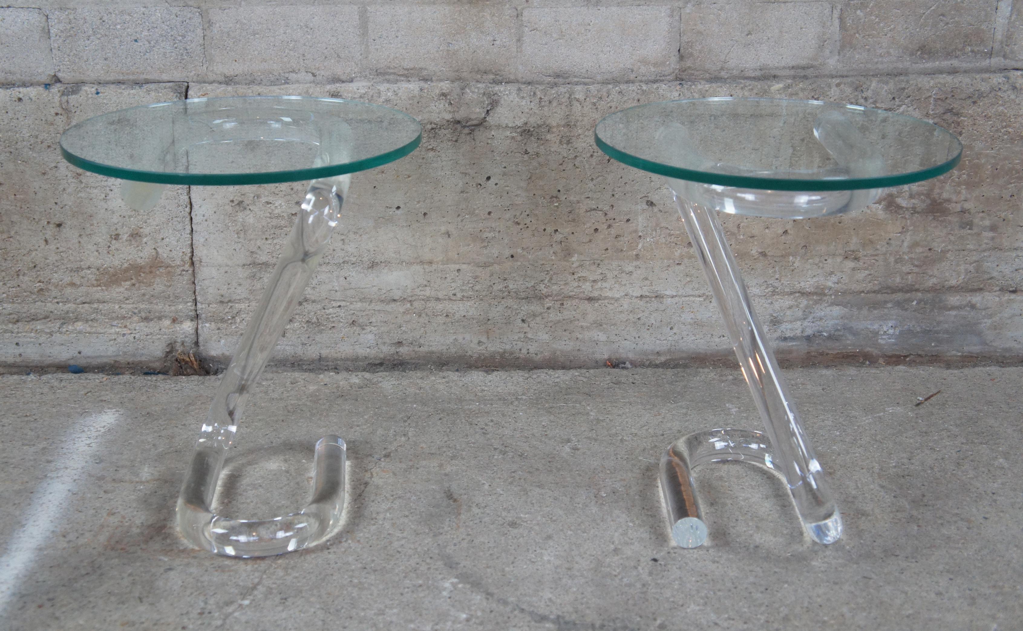 2 Jeff Messerschmidt 1975 Clear Lucite & Glass 3000 Pipe Line Series Side Tables 1