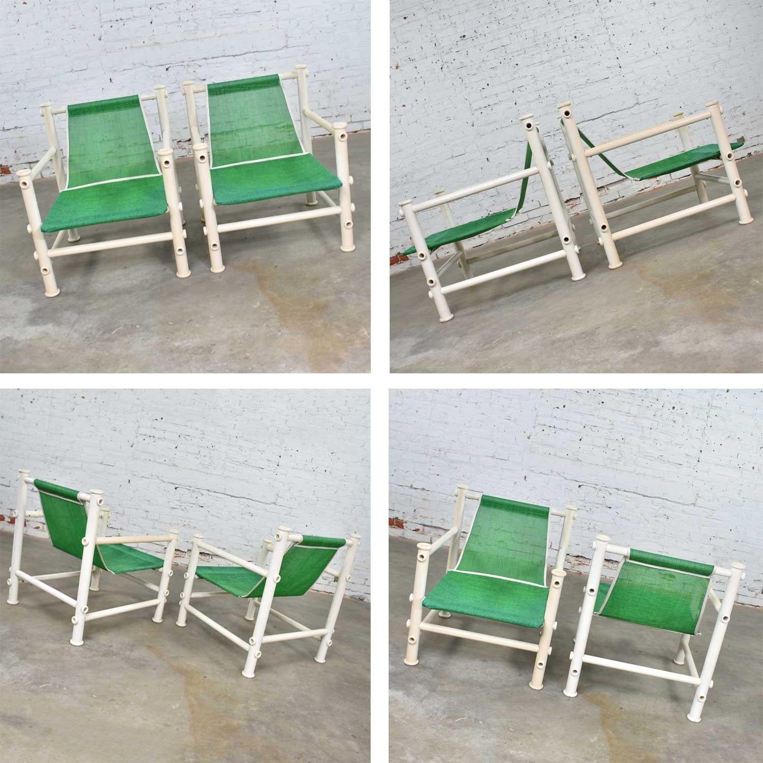2 Jerry Johnson Landes PVC Outdoor Idyllwild Lounge Chairs Green Mesh Upholstery For Sale 2