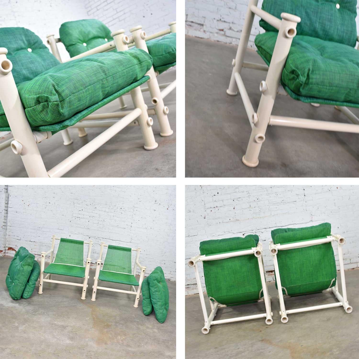 2 Jerry Johnson Landes PVC Outdoor Idyllwild Lounge Chairs Green Mesh Upholstery For Sale 3