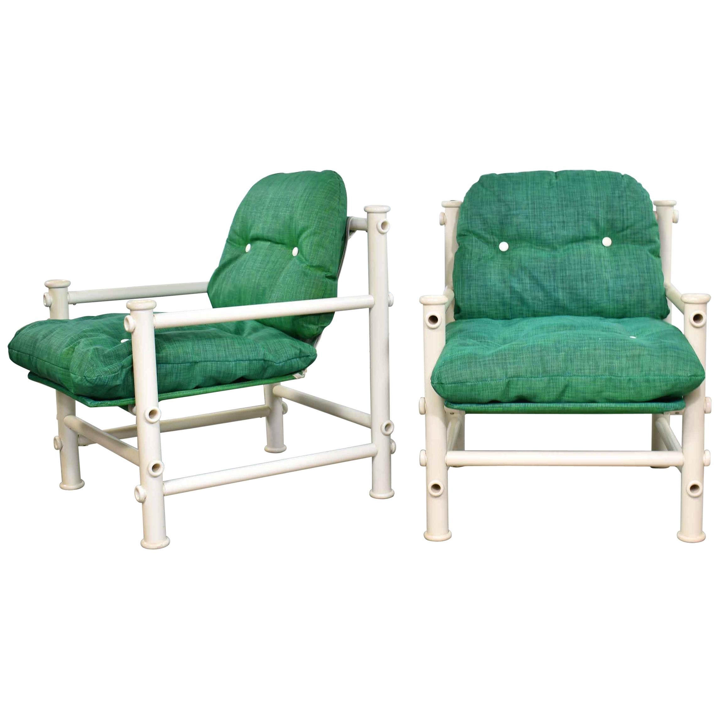 2 Jerry Johnson Landes PVC Outdoor Idyllwild Lounge Chairs Green Mesh Upholstery