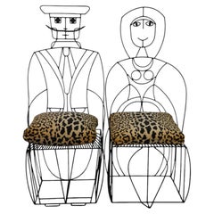 2 John Risley, anni '60, sculture in acciaio saldato, sedie figurative "Mr. & Mrs. Peoples", stile MCM