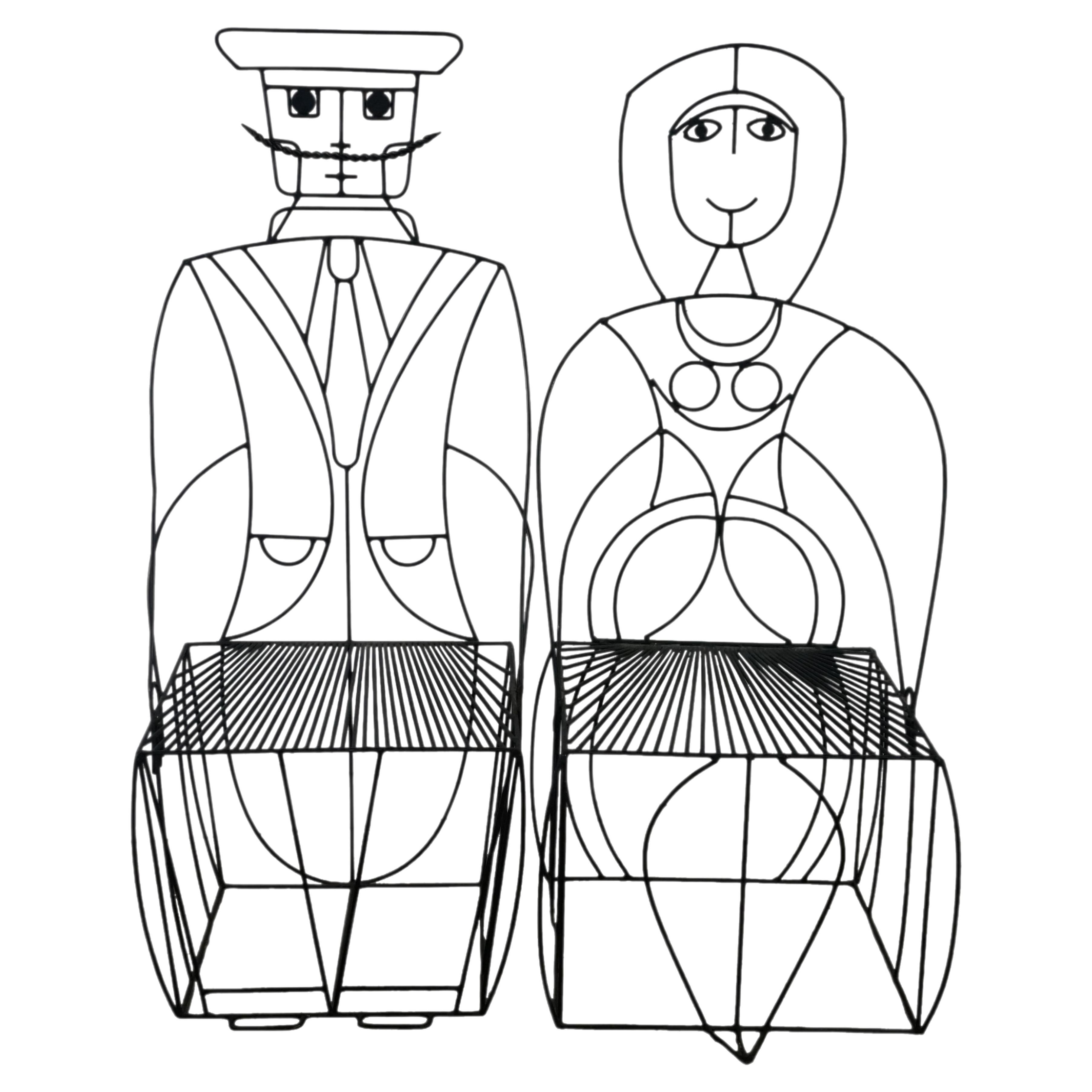 2 John Risley 1960s Sculptural Welded Steel Mr. & Mrs Figural Peoples Chairs MCM