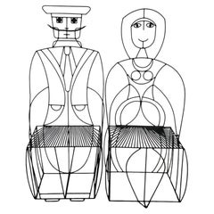 2 John Risley, anni '60, sculture in acciaio saldato, sedie figurative "Mr. & Mrs. Peoples", stile MCM