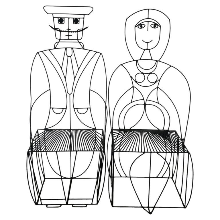 2 John Risley 1960s Sculptural Welded Steel Mr. & Mrs Figural Peoples Chairs MCM