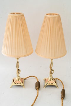 2 jugendstil Brass/ Copper table lamps with fabric shades vienna around 1908