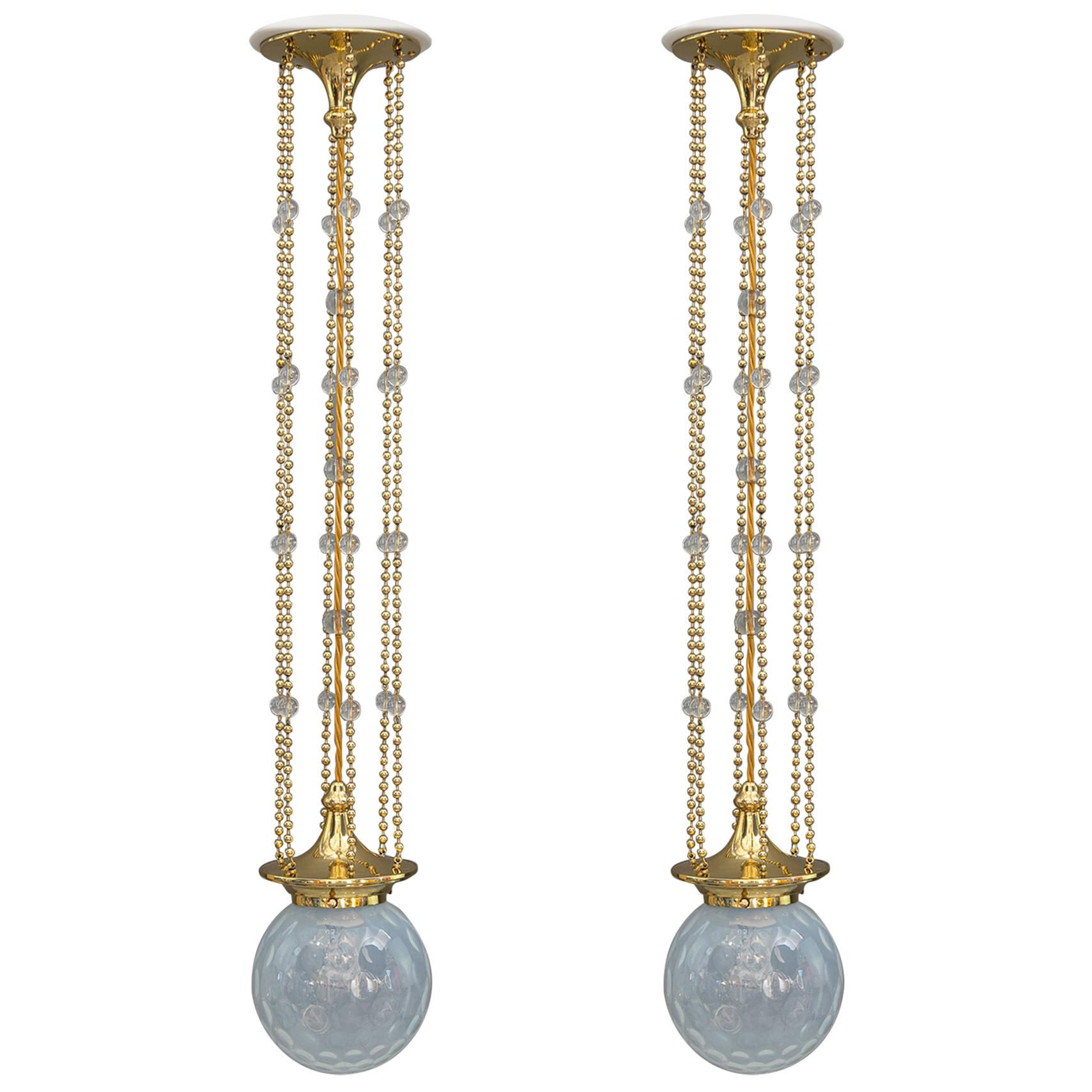 2 Jugendstil Pendants with Loetz Glasses circa 1907 by Bakaolwits