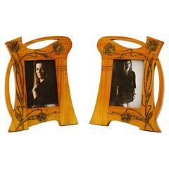 2 Jugendstil Picture Frames Made from Cherry Wood Around 1910