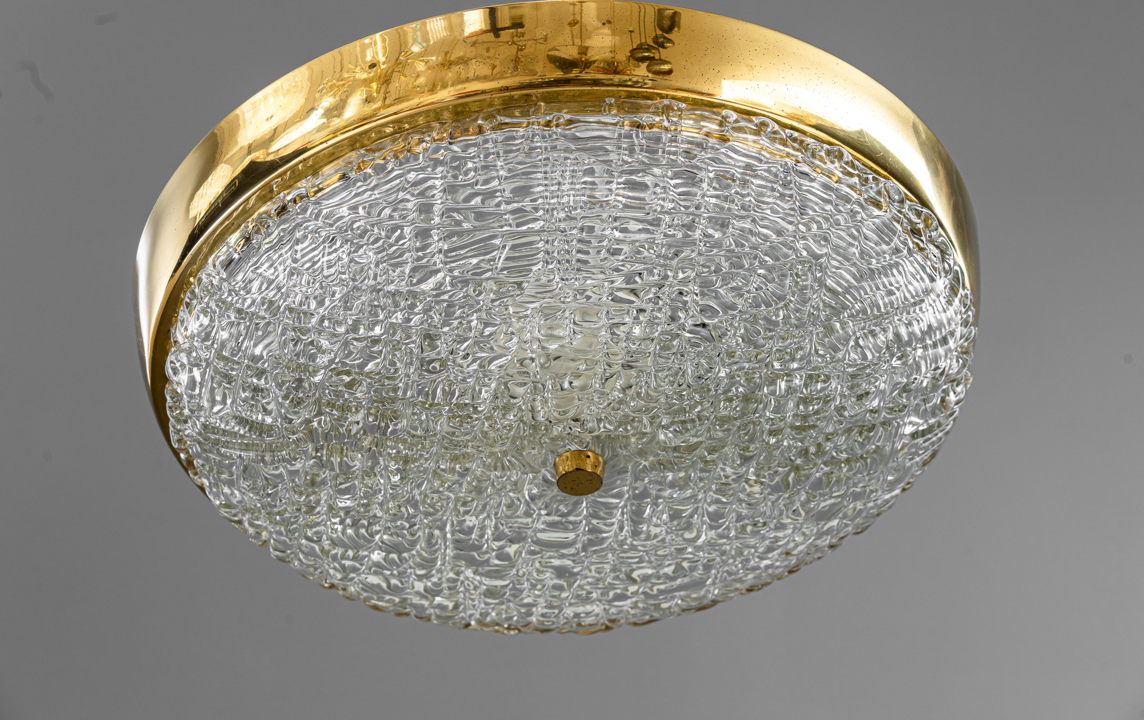 Art Deco 2 Kalmar ceiling lamps with structure glass vienna around 1920s For Sale