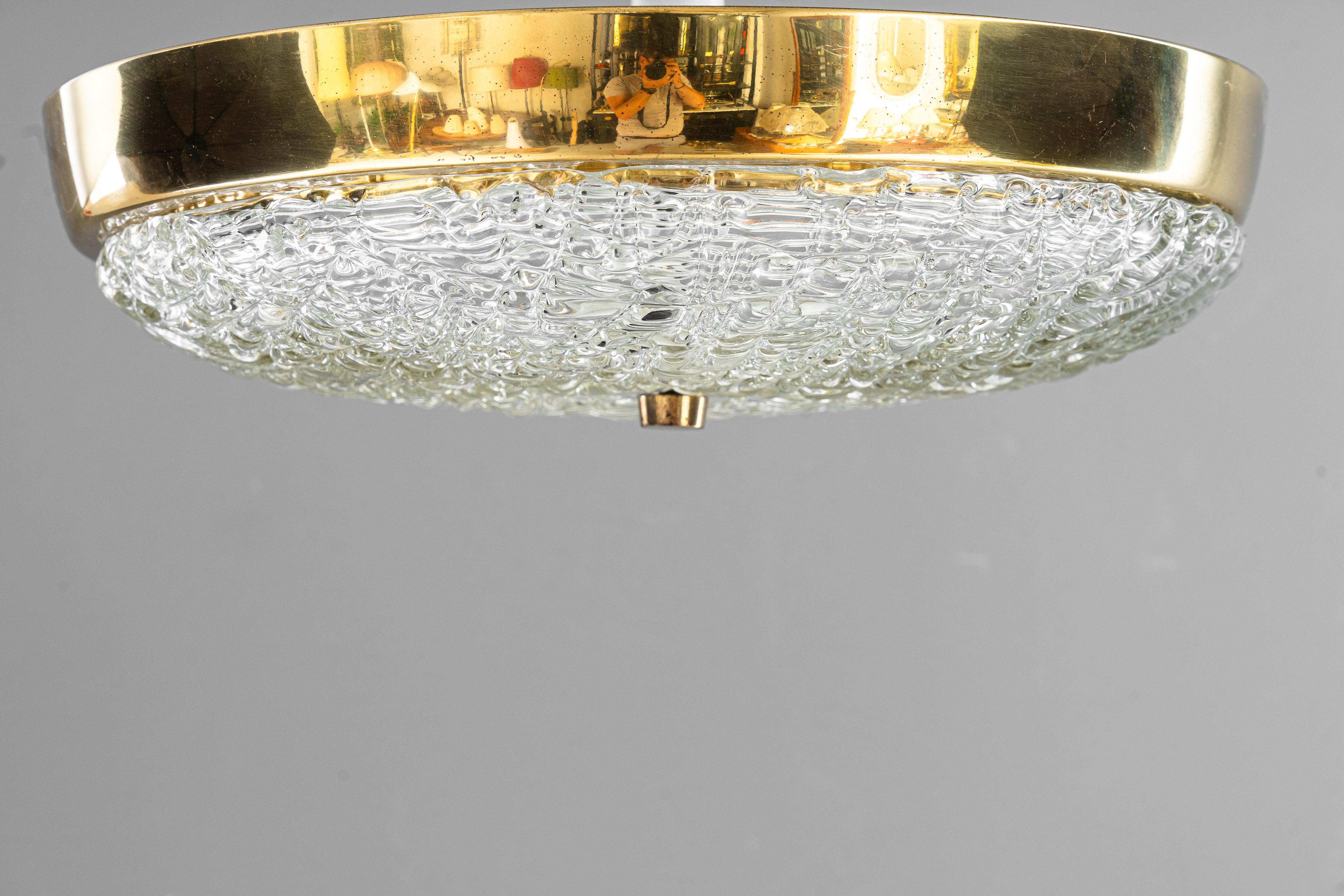 Brass 2 Kalmar ceiling lamps with structure glass vienna around 1920s For Sale