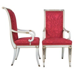 2 Karges Chaises à Accoudoirs Empire Français Regency Klismos Dining Provincial