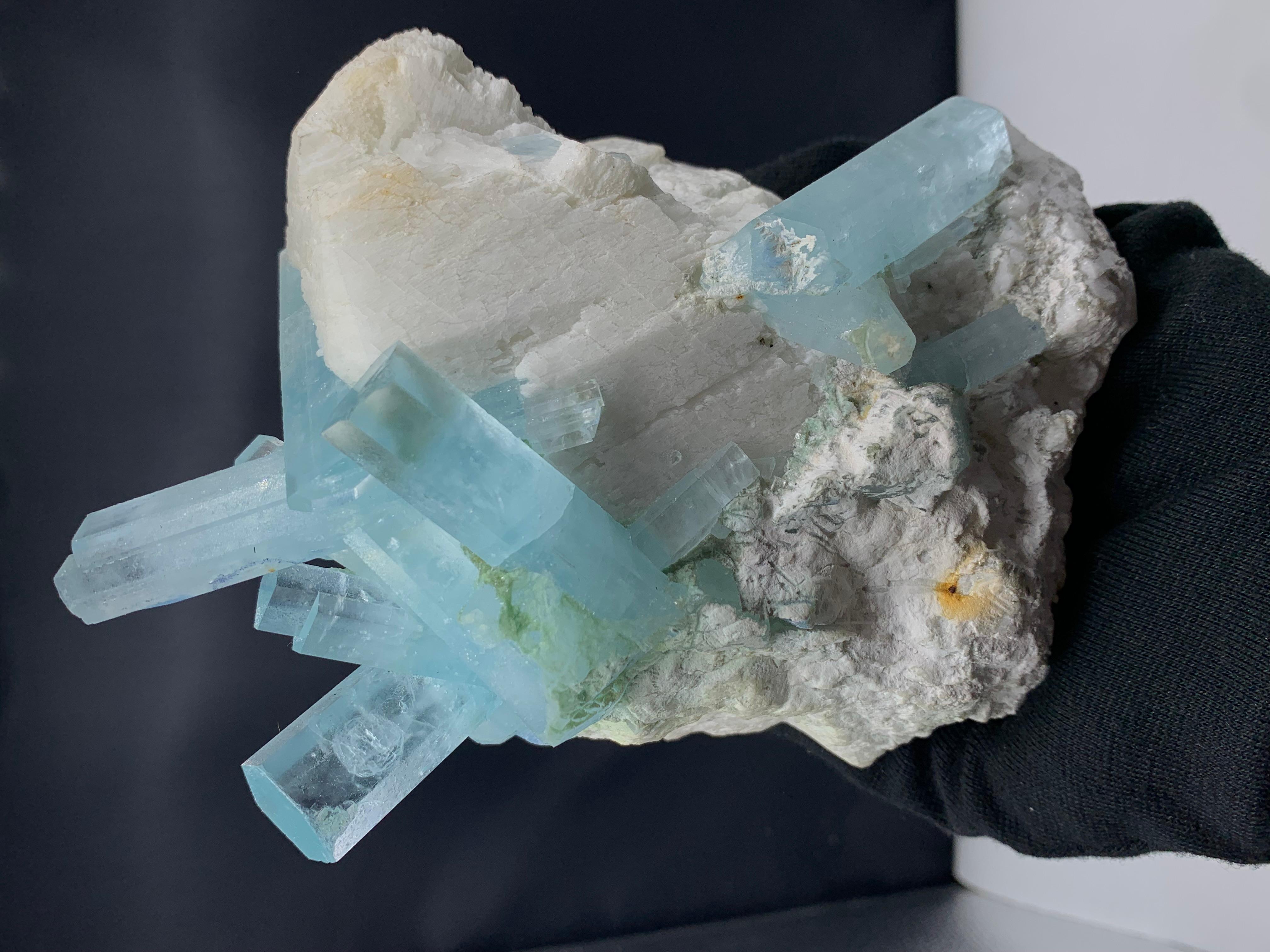 2 kg Plus Pretty Aquamarine Crystal Bunch Attach With Feldspar From Pakistan 

Weight: 2 Kg Plus 
Dimension: 16 x 13.4 x 11 Cm
Origin: Shigar Valley, Skardu District, Gilgit Baltistan Province, Pakistan

Aquamarine is a pale-blue to light-green
