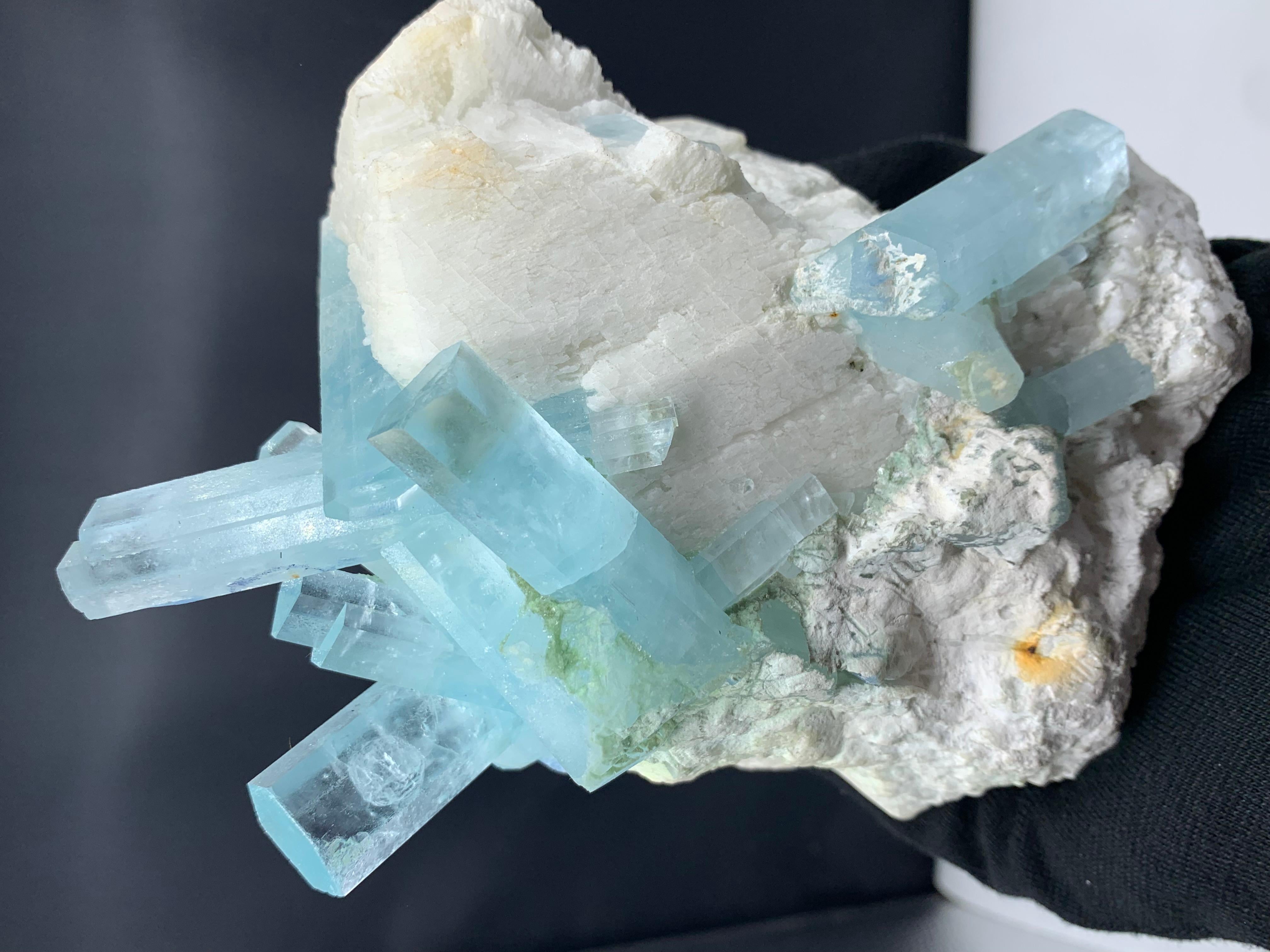 Adam Style 2 kg Plus Pretty Aquamarine Crystal Bunch Attach With Feldspar From Pakistan  For Sale