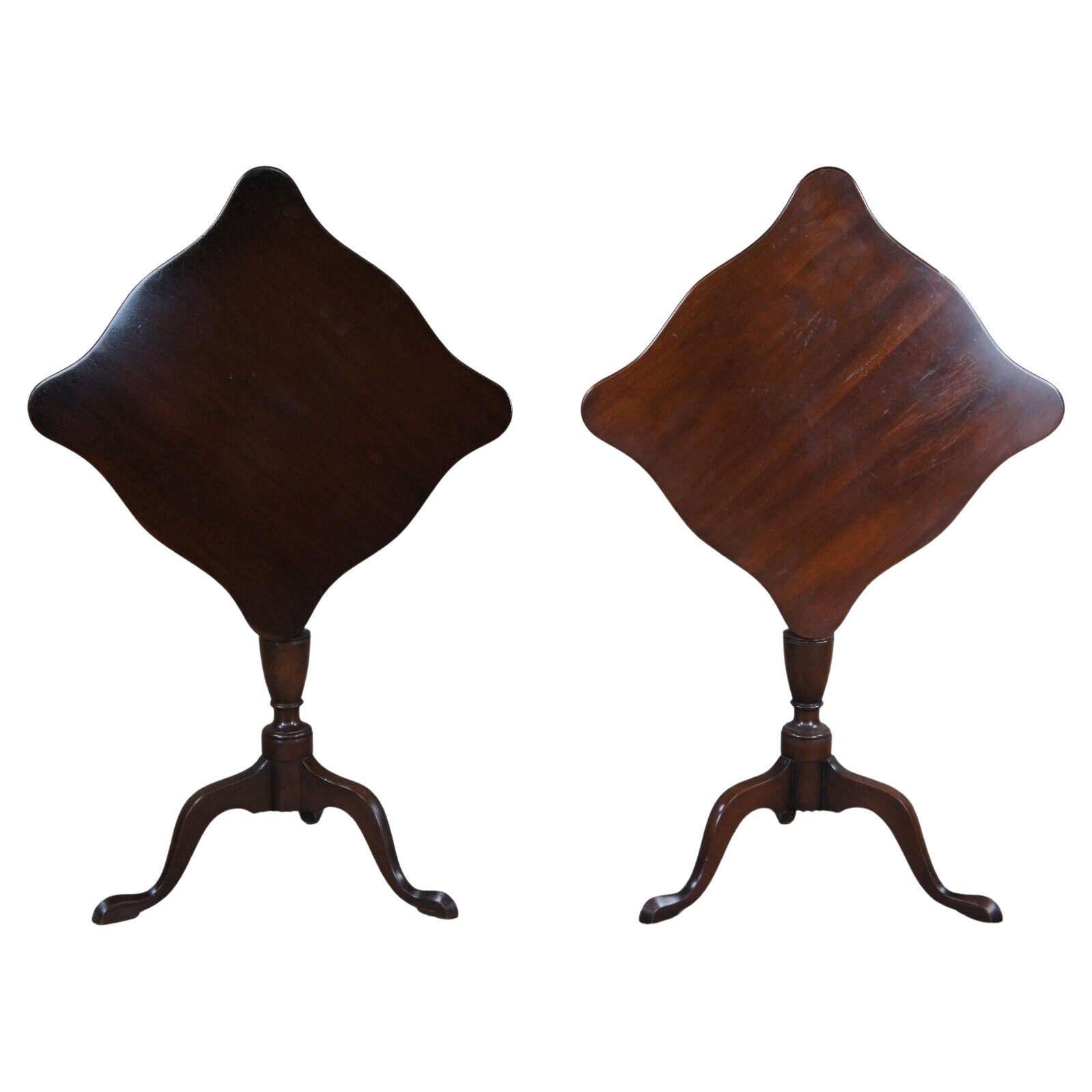2 Kittinger Colonial Williamsburg Federal Mahogany Tilt Top Tables Candle Stands For Sale