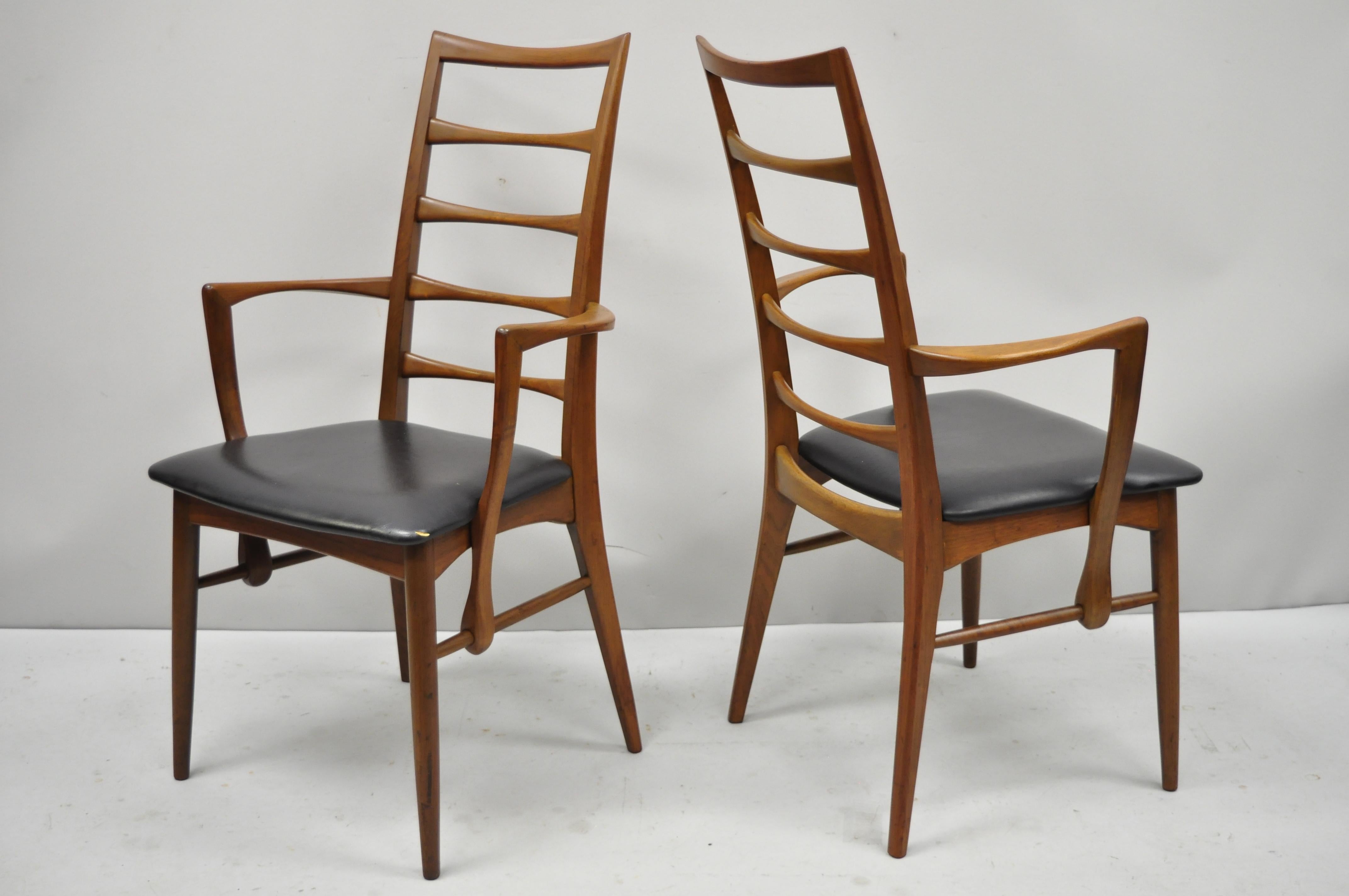 2 Koefoed Hornslet Midcentury Danish Modern Teak Ladder Back Dining Armchairs 5