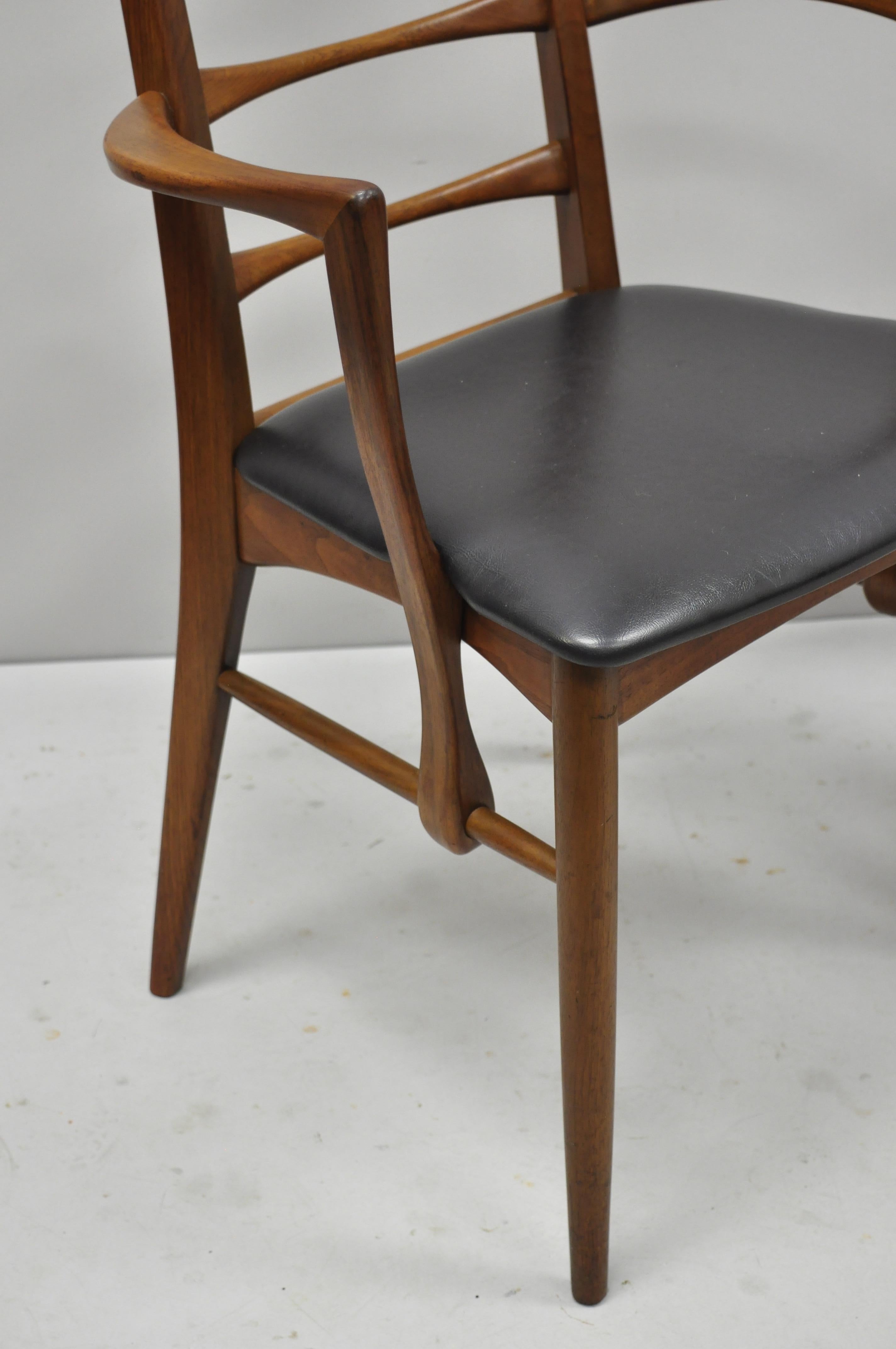 Naugahyde 2 Koefoed Hornslet Midcentury Danish Modern Teak Ladder Back Dining Armchairs