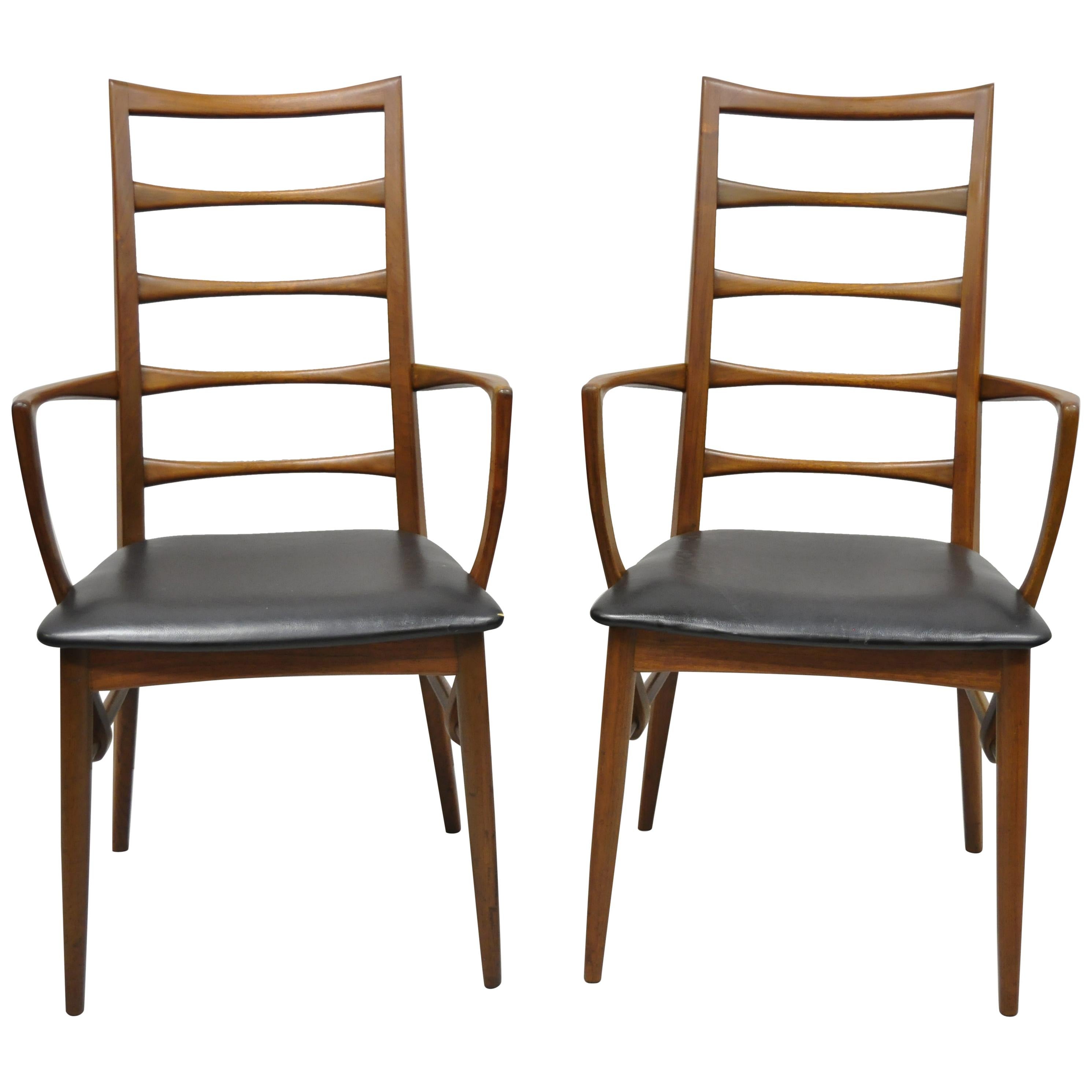 2 Koefoed Hornslet Midcentury Danish Modern Teak Ladder Back Dining Armchairs