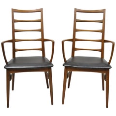 2 Koefoed Hornslet Midcentury Danish Modern Teak Ladder Back Dining Armchairs