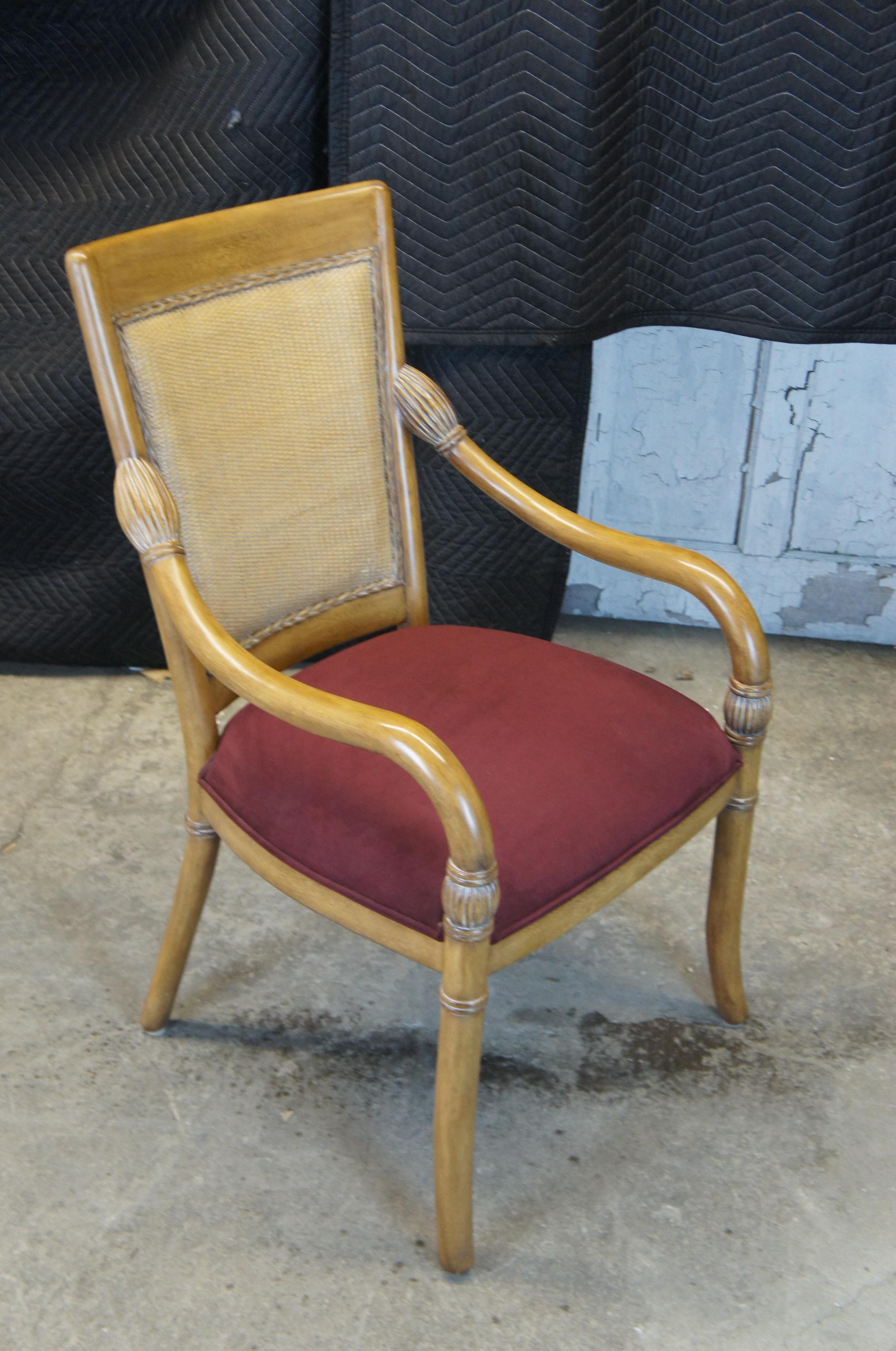 2 Kreiss luxuriöse moderne Empire-Stil Mahagoni und Korbweide Sessel mit Rückenlehne aus Wildleder im Angebot 4