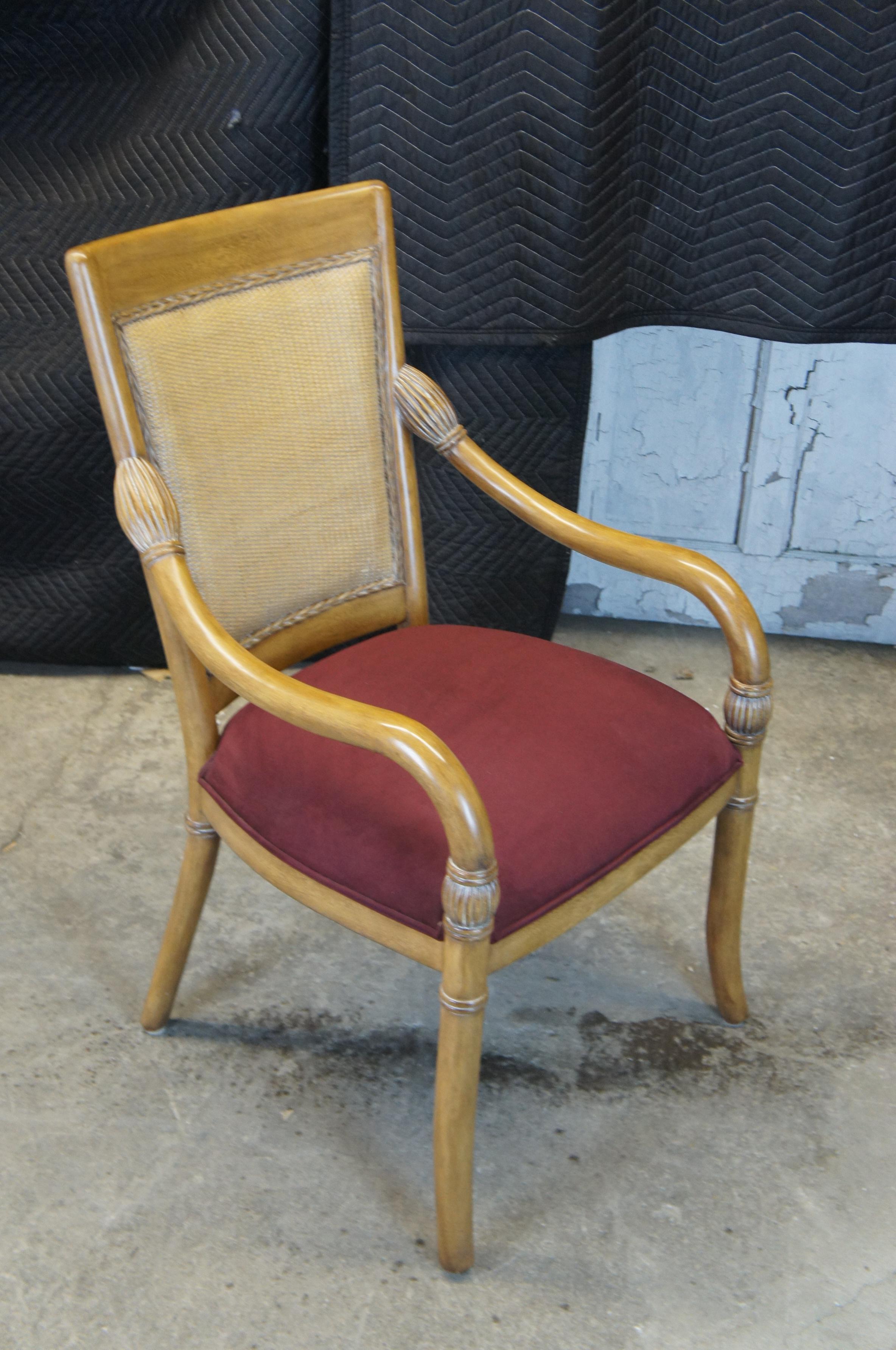 2 chaises à accoudoirs en acajou et osier avec dossier en daim The Modernity Empire Style Kreiss en vente 4