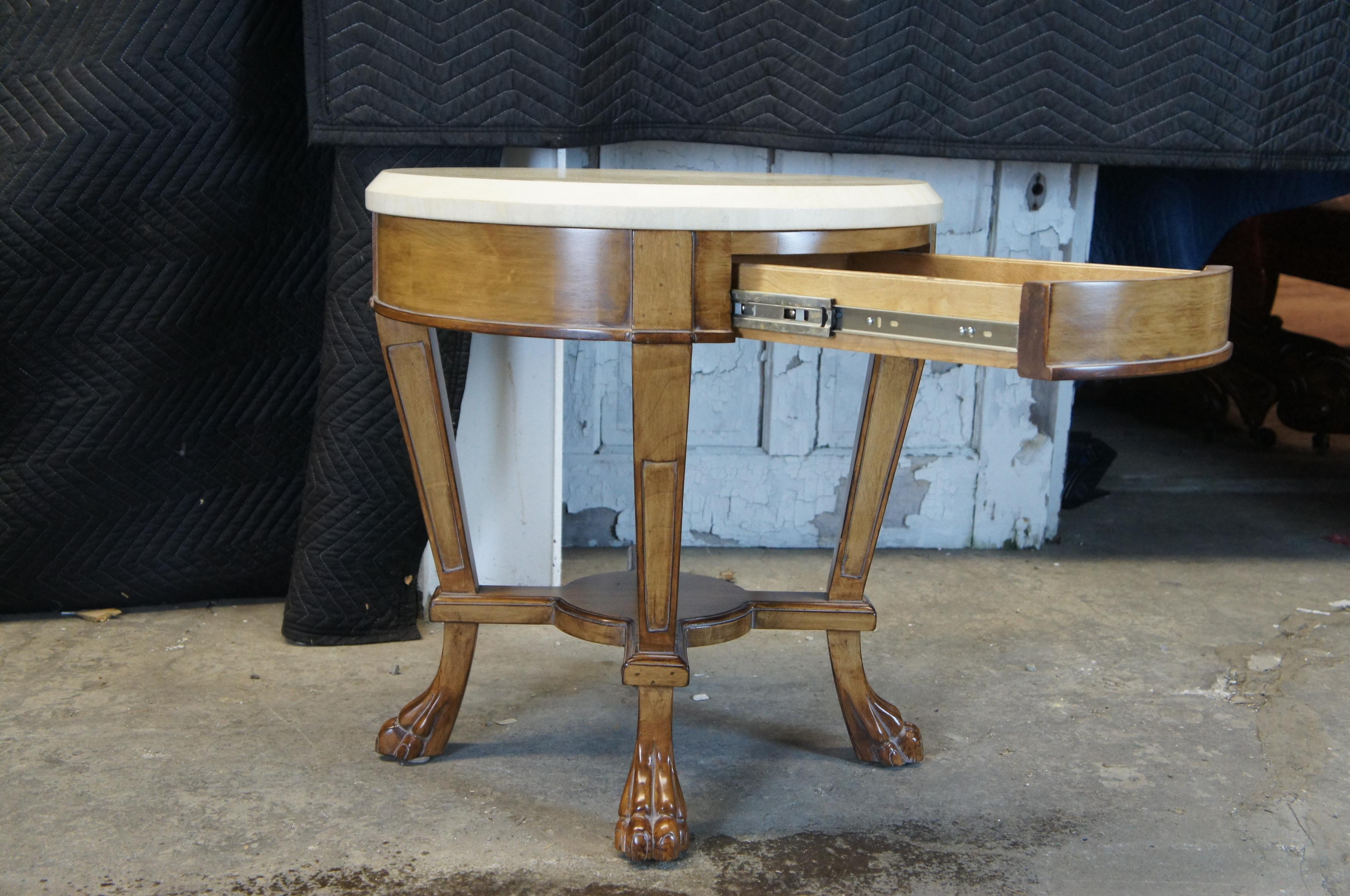 2 Kreiss Renaissance End Tables Travertine Top Bedside Nightstands Empire Style In Good Condition In Dayton, OH