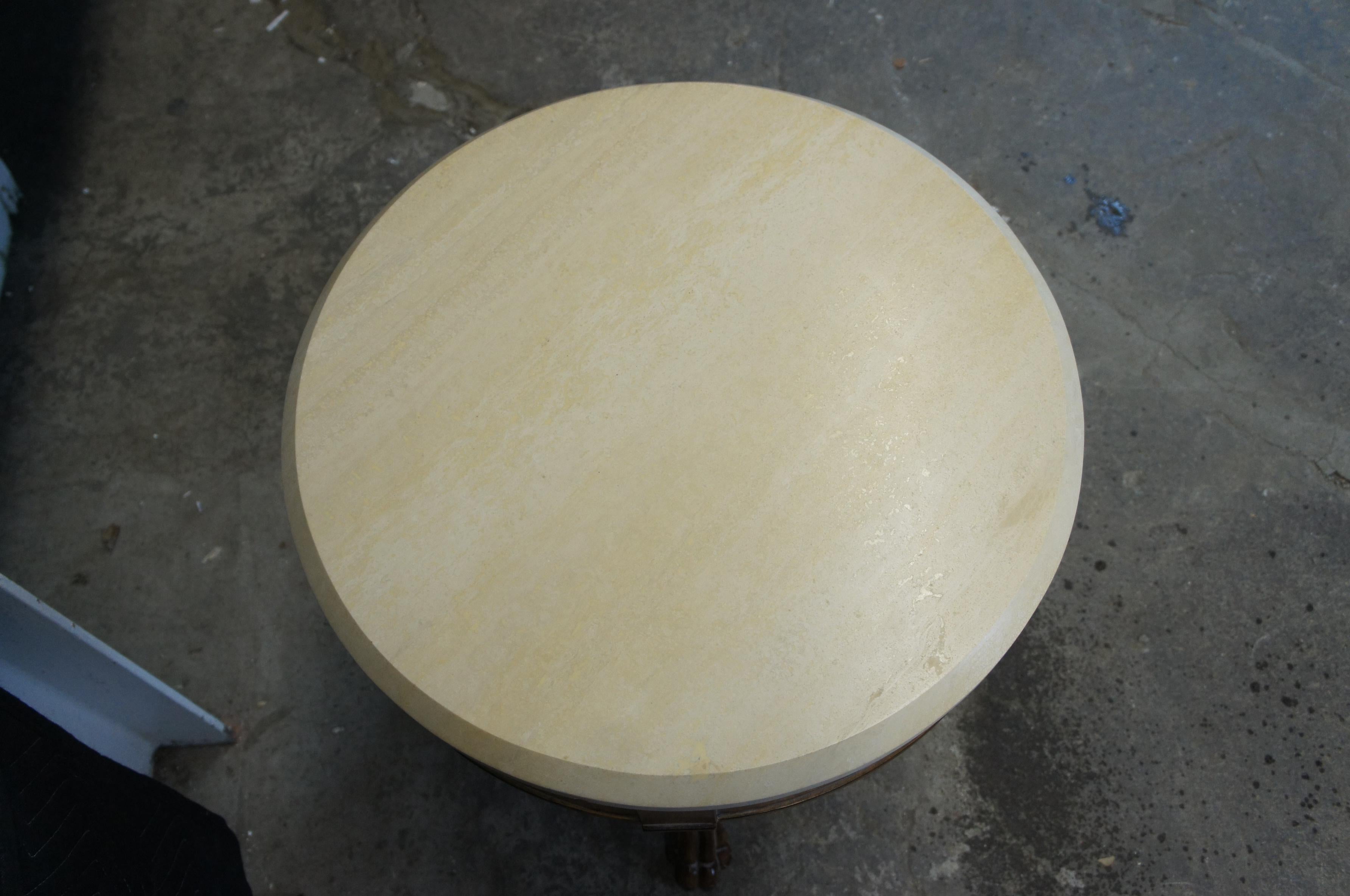 20th Century 2 Kreiss Renaissance End Tables Travertine Top Bedside Nightstands Empire Style
