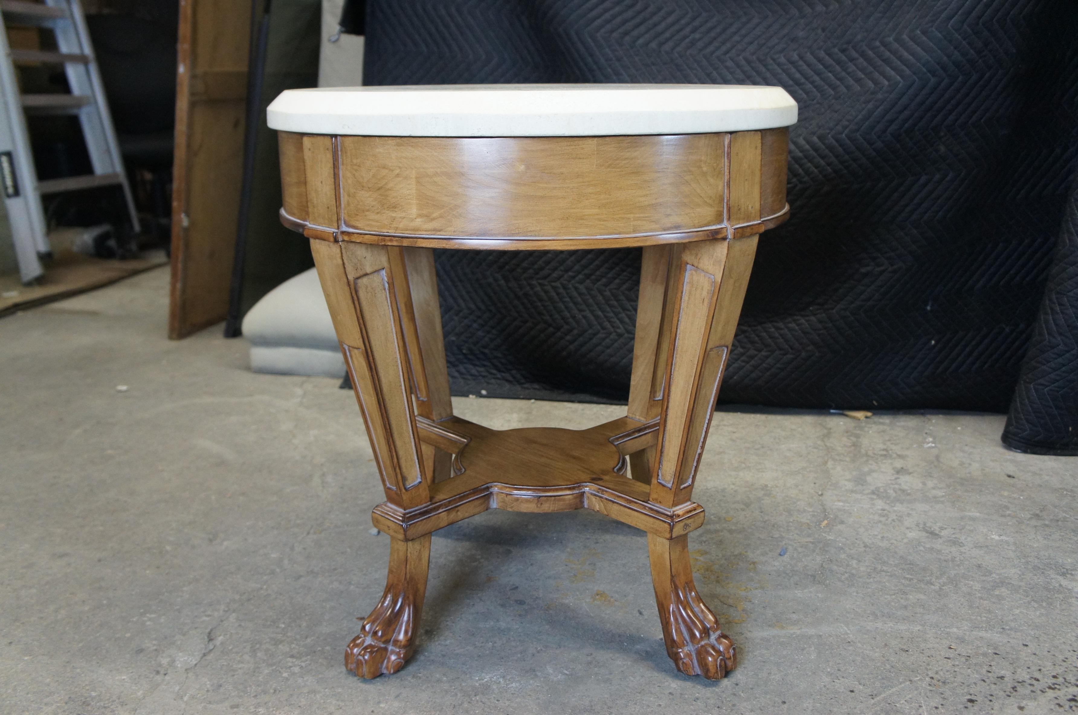 2 Kreiss Renaissance End Tables Travertine Top Bedside Nightstands Empire Style 3