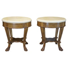 Retro 2 Kreiss Renaissance End Tables Travertine Top Bedside Nightstands Empire Style