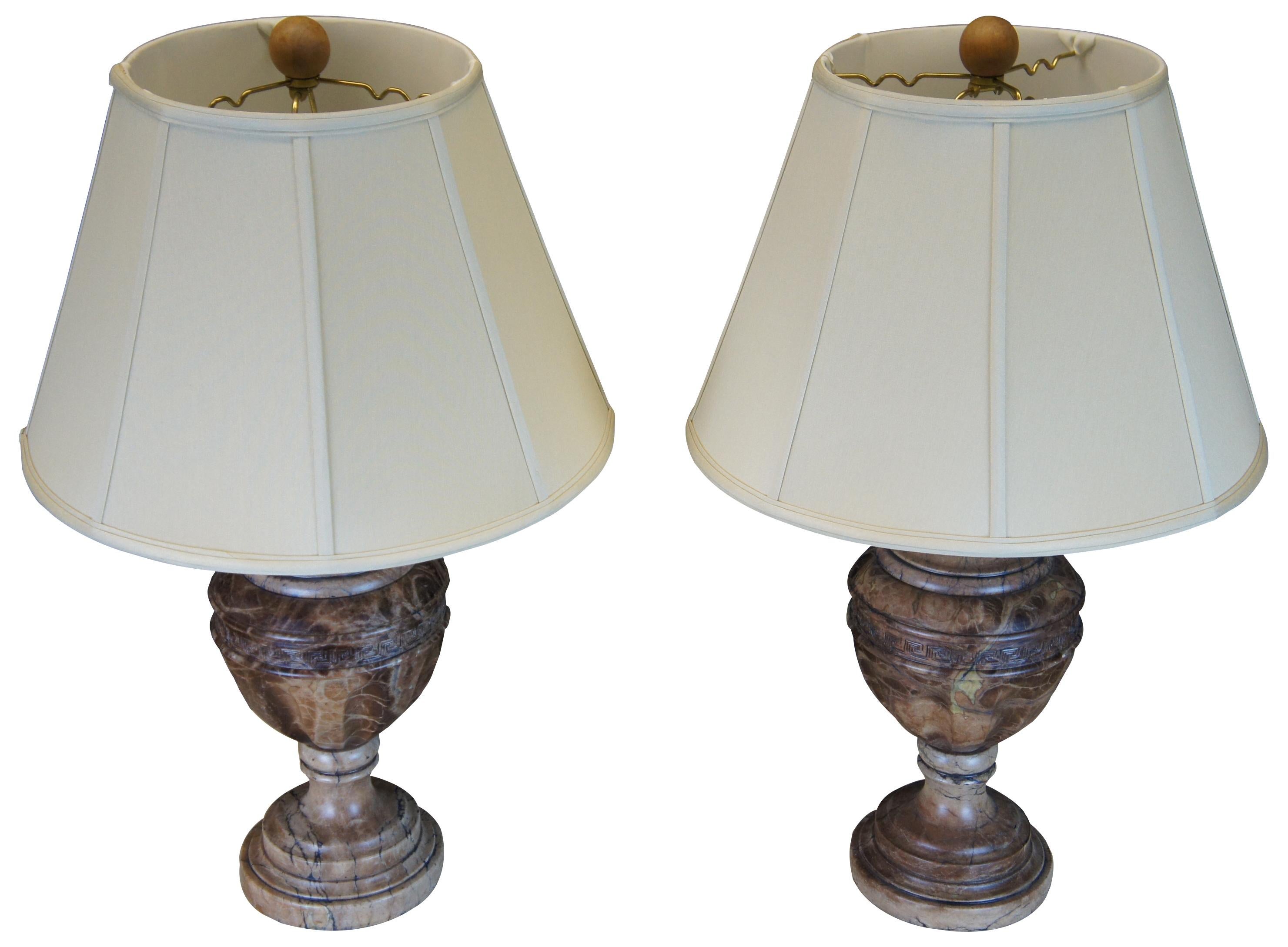 Neoclassical 2 Kreiss Solid Carved Marble Grecian Style Trophy Urn Buffet Table Lamps