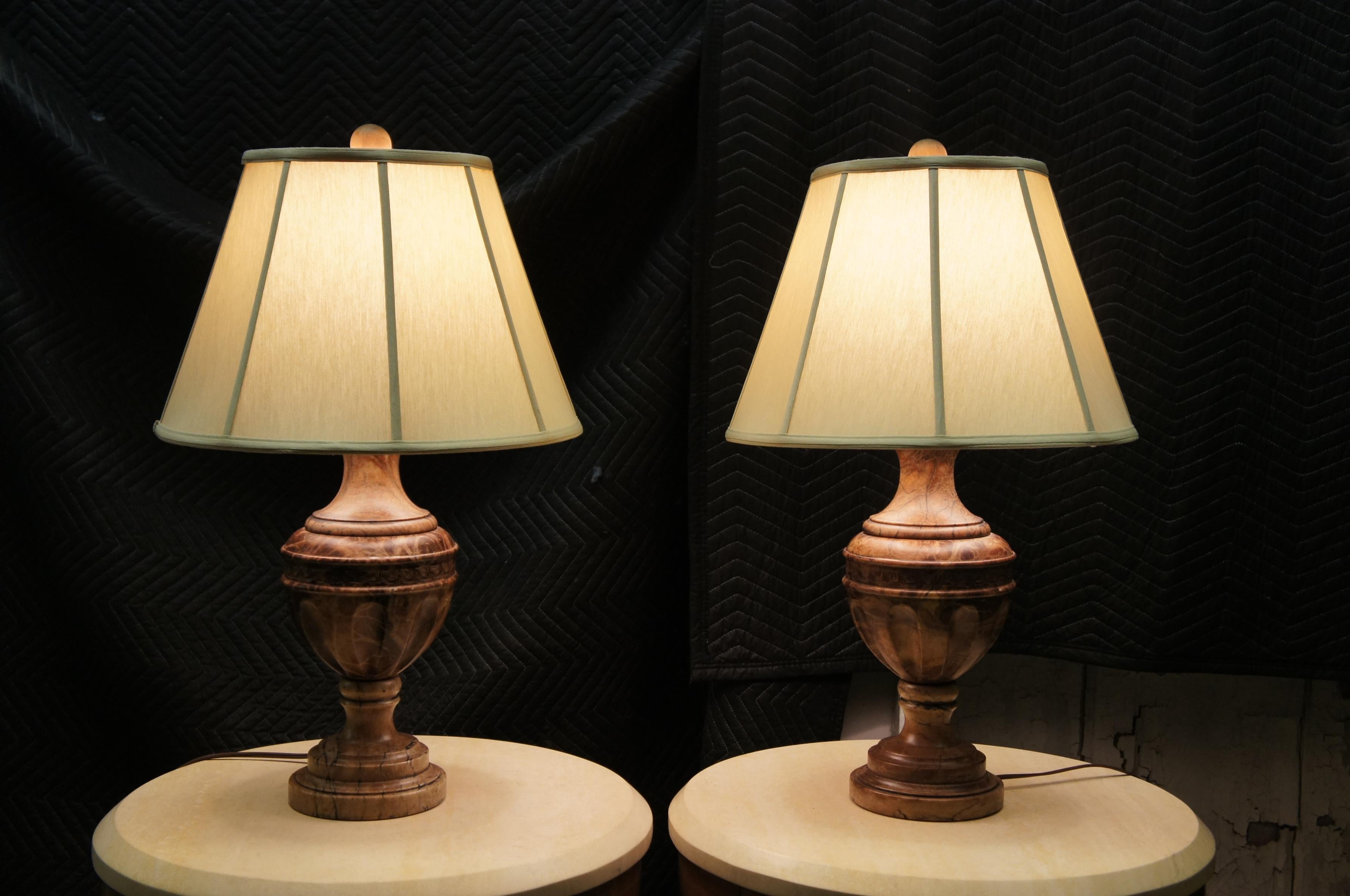 2 Kreiss Solid Carved Marble Grecian Style Trophy Urn Buffet Table Lamps In Good Condition In Dayton, OH