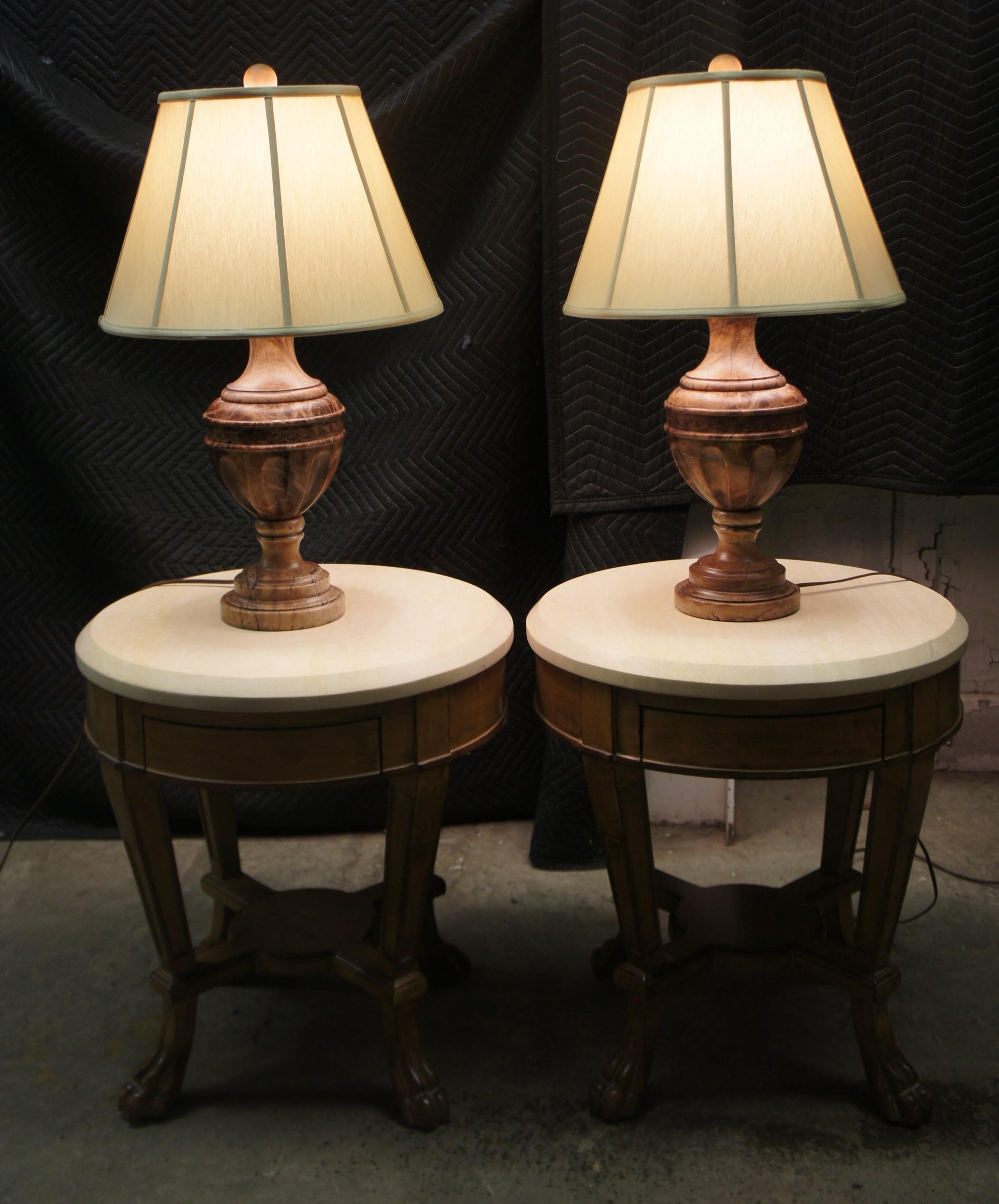 20th Century 2 Kreiss Solid Carved Marble Grecian Style Trophy Urn Buffet Table Lamps