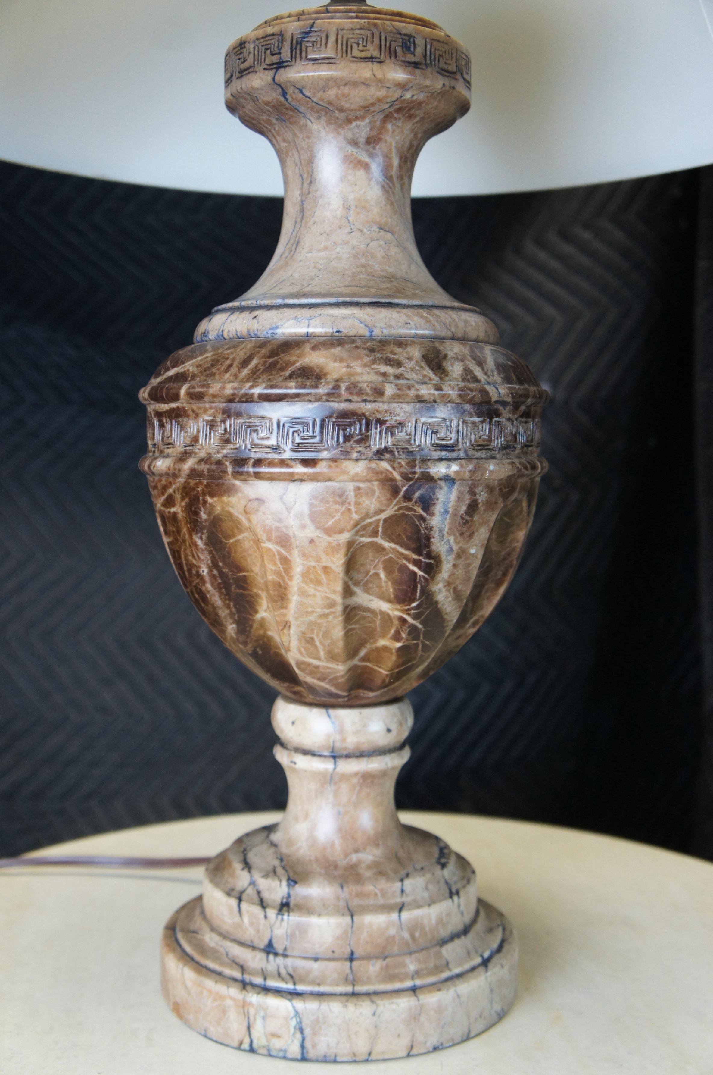 2 Kreiss Solid Carved Marble Grecian Style Trophy Urn Buffet Table Lamps 3