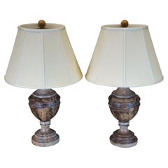 2 Kreiss Solid Carved Marble Grecian Style Trophy Urn Buffet Table Lamps