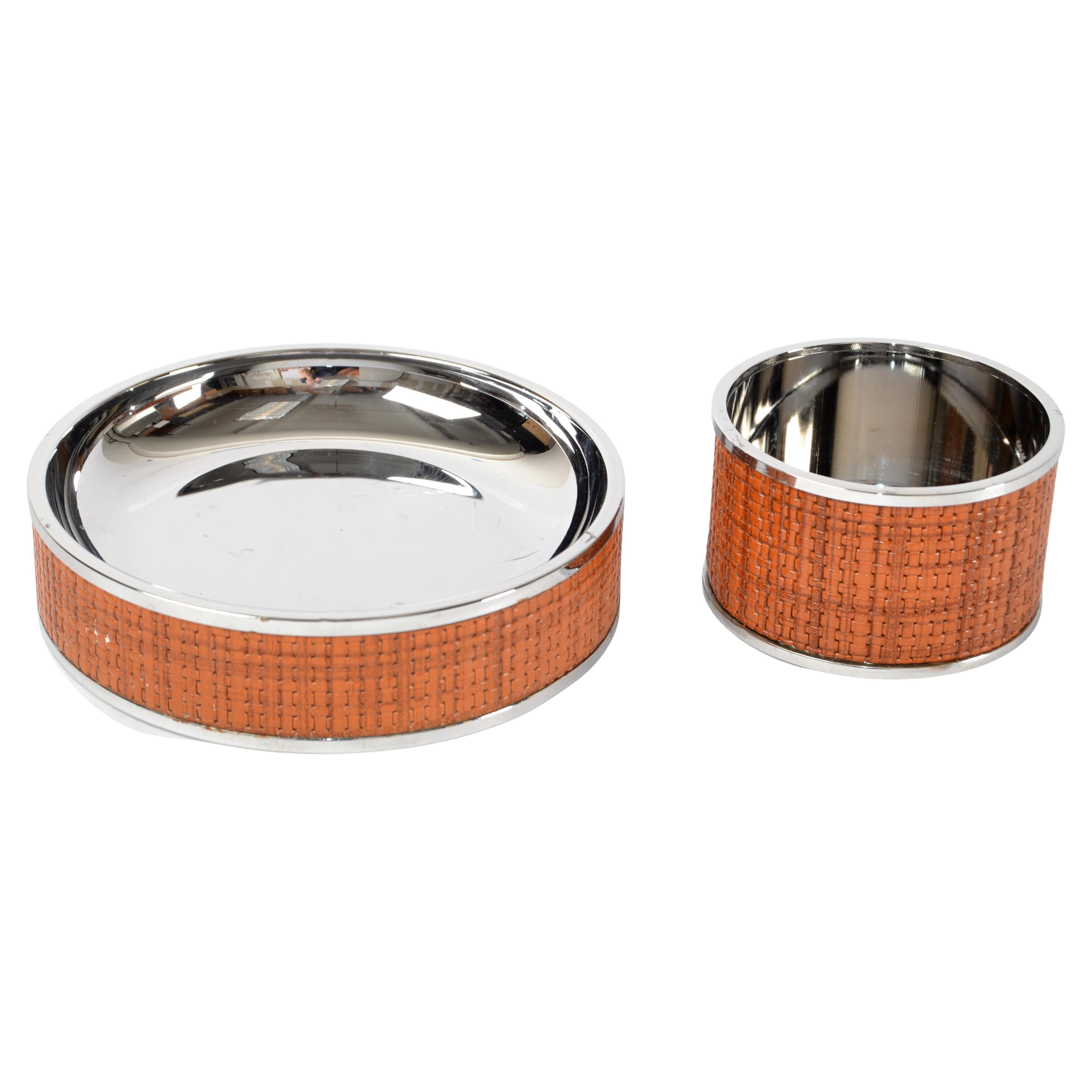 2 Labrazel Italy Rattan Dark Leather Bathroom Accessories Soap Dish, Tumbler