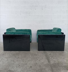 2 lackierte und grüne Simone-Sessel aus Samt von Dino Gavina für Simon 70er Jahre