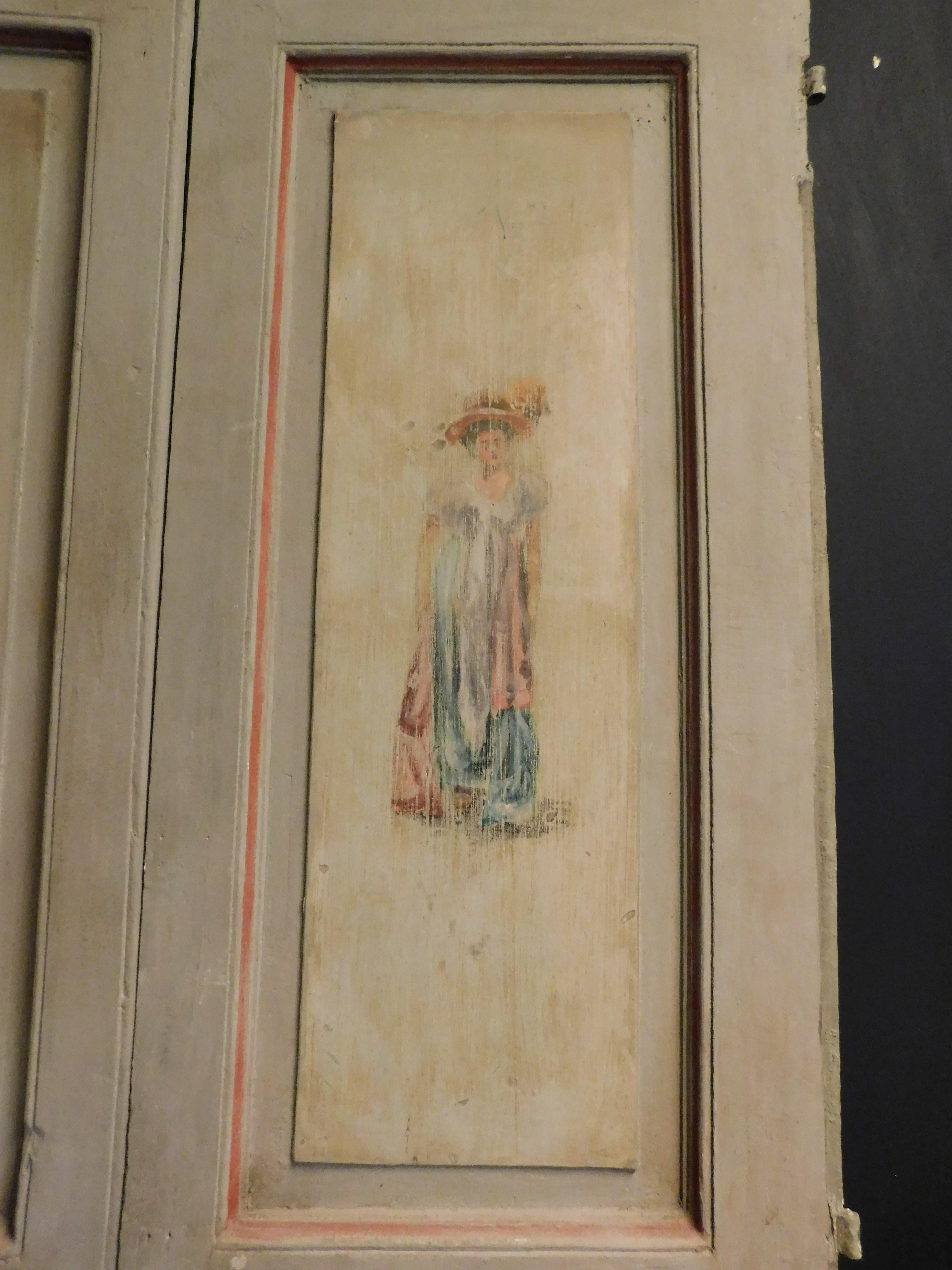 XVIIIe siècle et antérieur Ensemble de 2 portes doubles laquées et peintes avec des personnages, Italie en vente