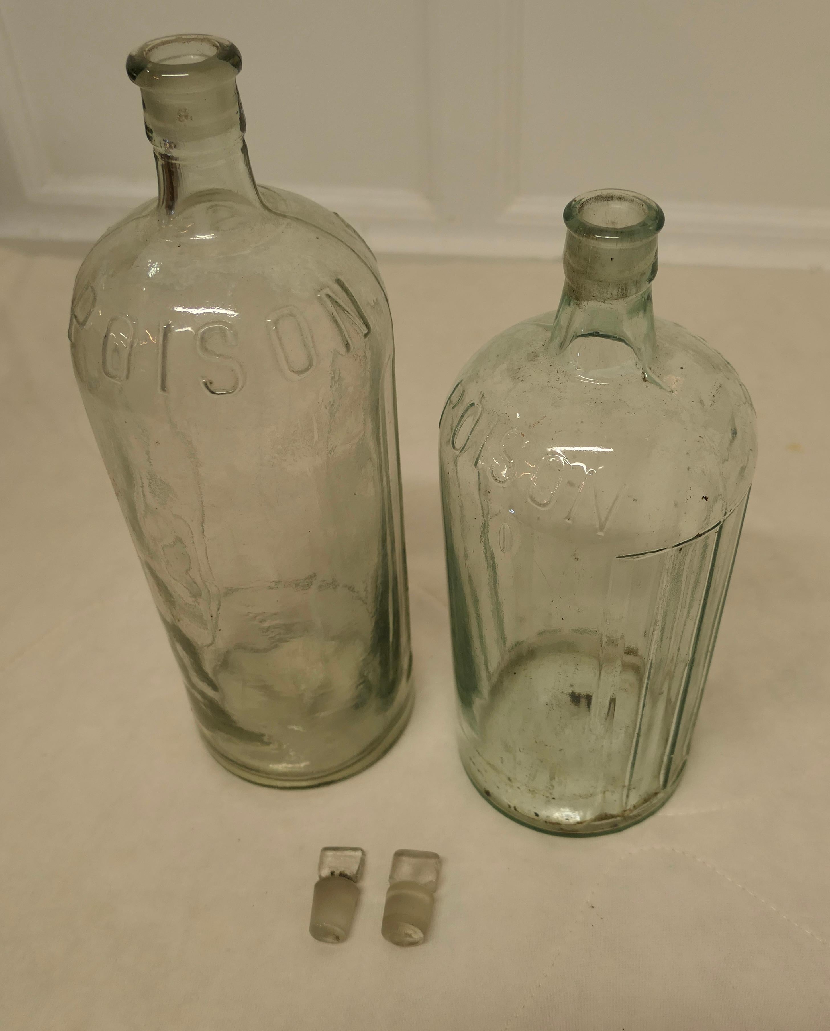 2 Large 19th Century Clear Glass Pharmacy Poison Bottles For Sale 6