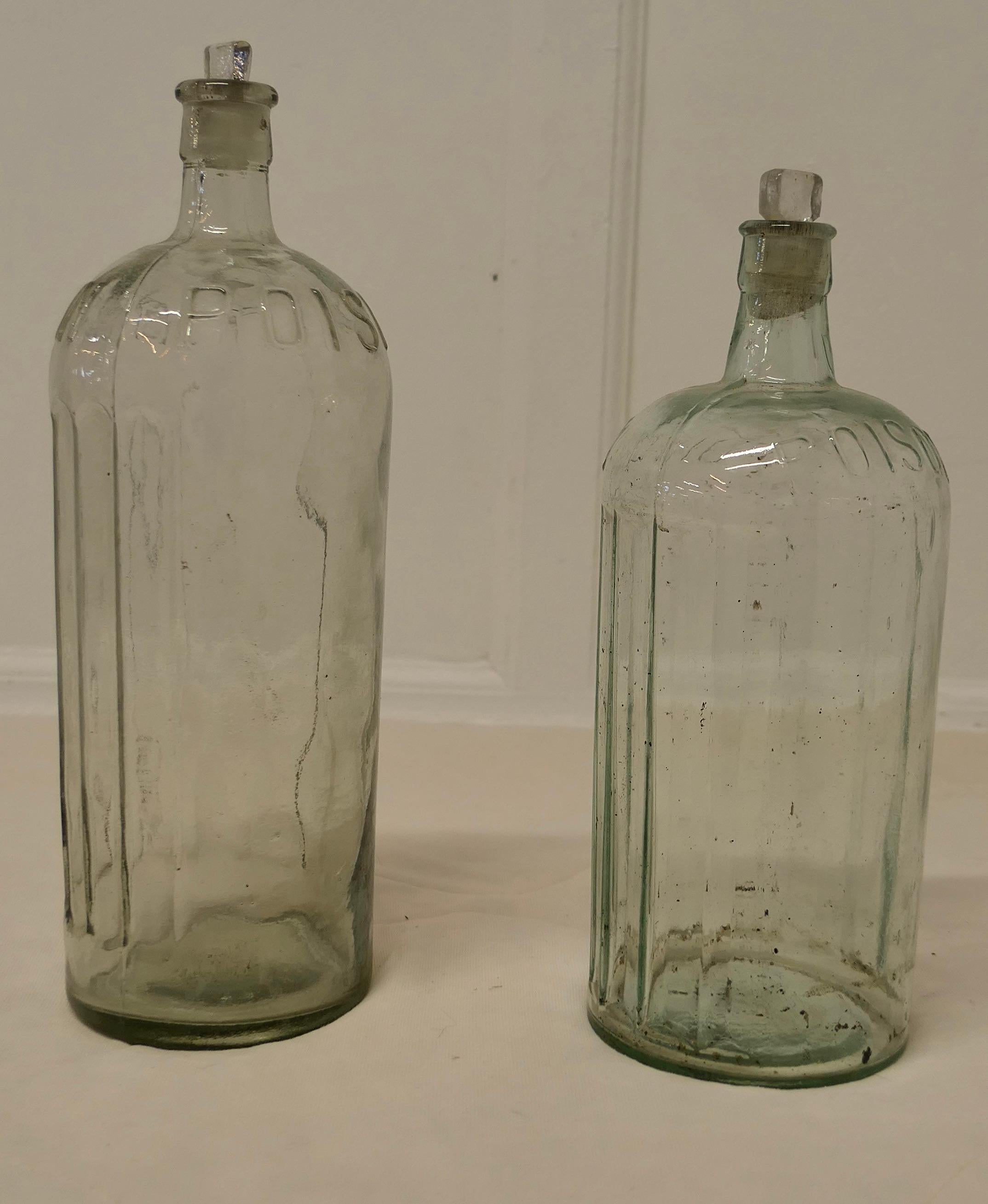 2 Large 19th Century Clear Glass Pharmacy Poison Bottles For Sale 2