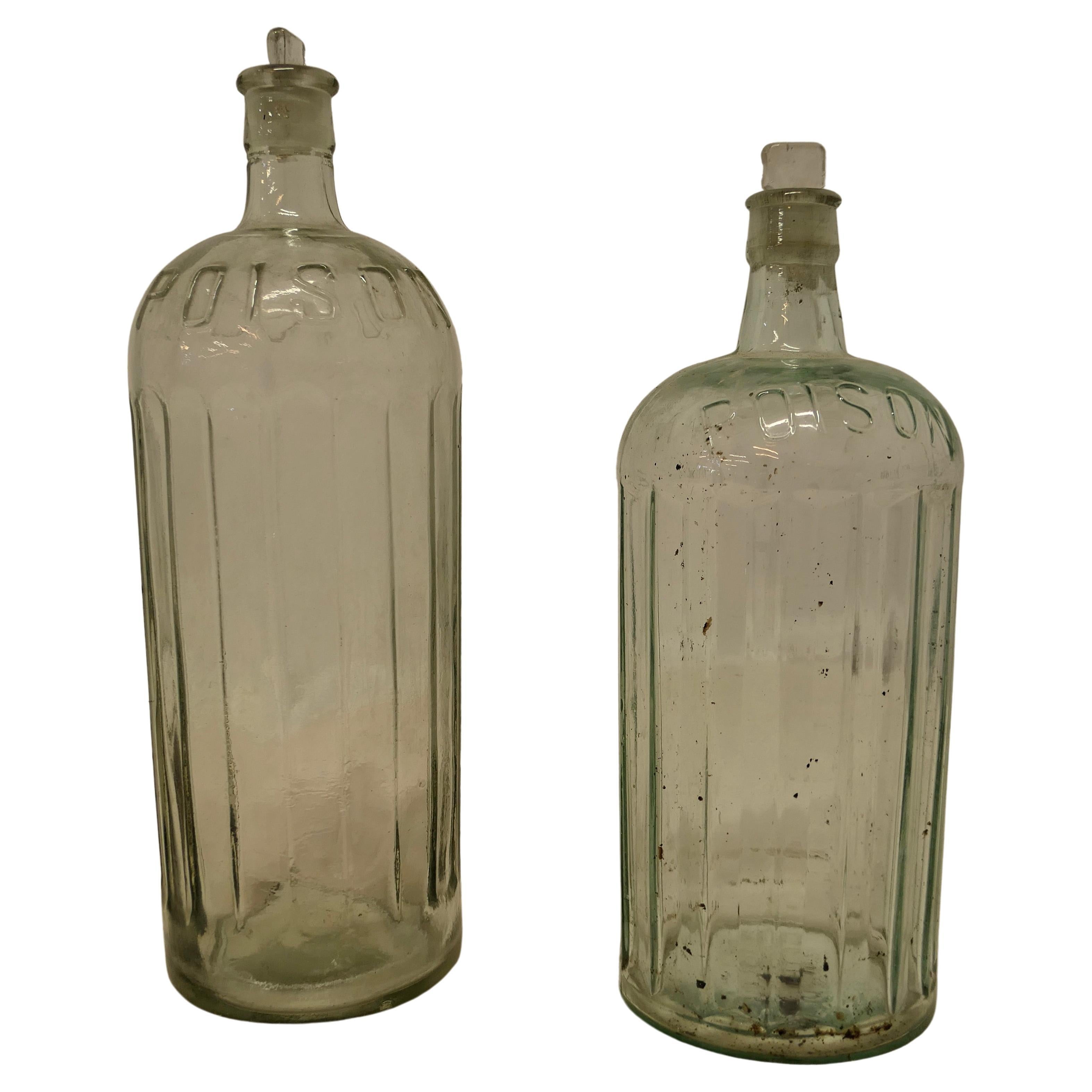 2 Large 19th Century Clear Glass Pharmacy Poison Bottles For Sale