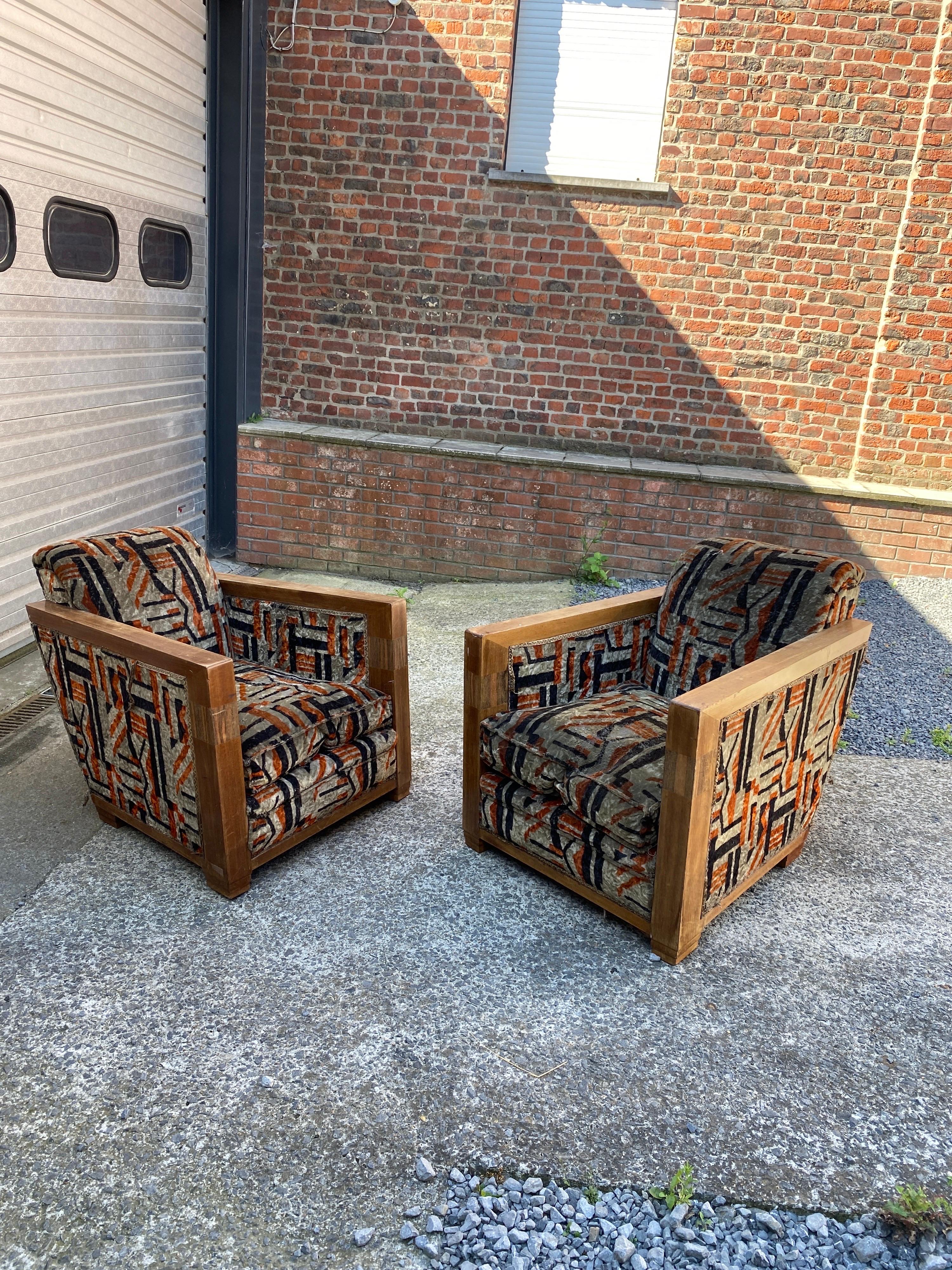2 Large and Deep Art Deco Mahogany Armchairs, circa 1930 For Sale 3