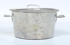 2 Large Antique Hammered Brass Pots With Cast Iron Swing Handles & Covered Pot