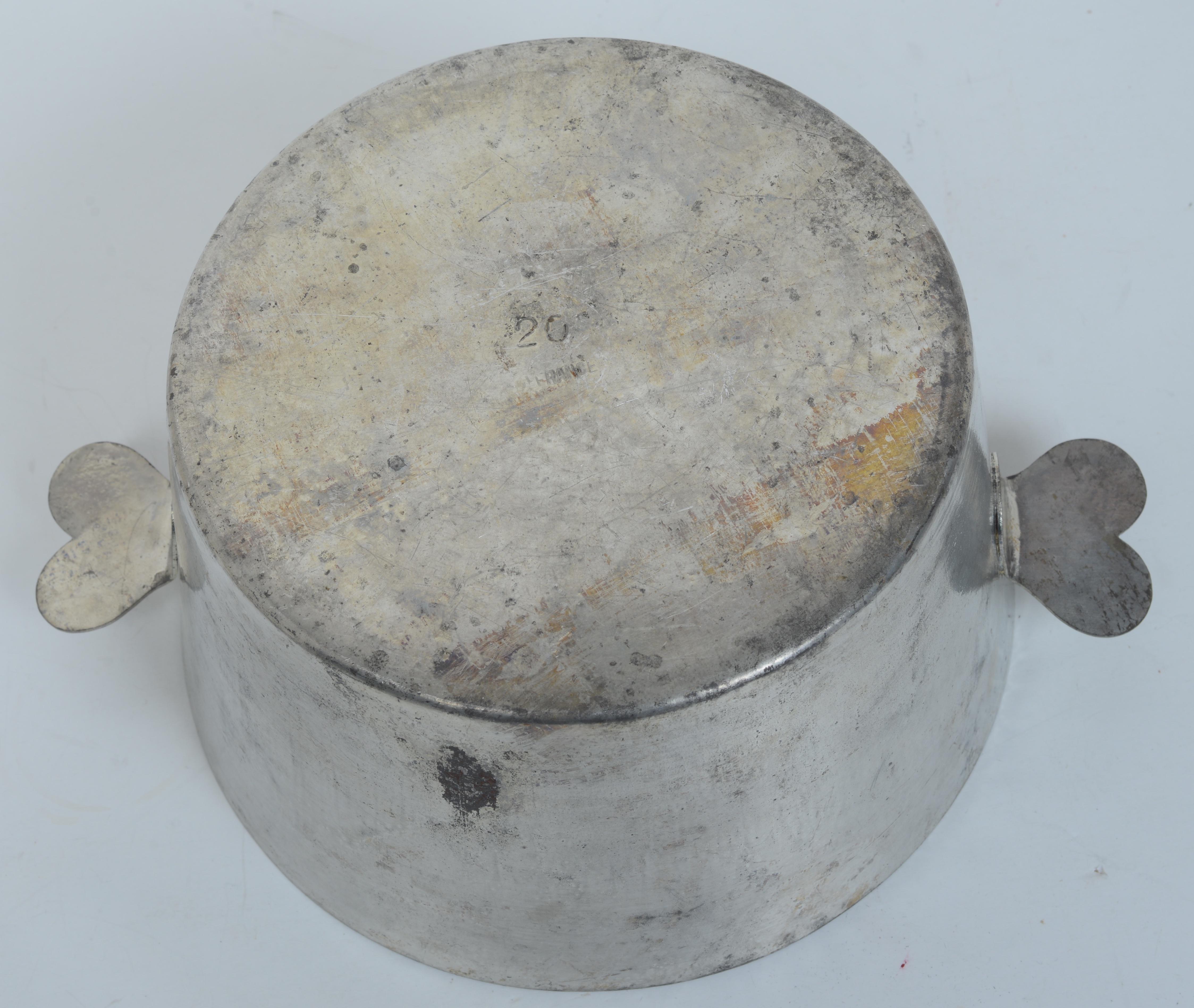 19th Century 2 Large Antique Hammered Brass Pots With Cast Iron Swing Handles & Covered Pot For Sale