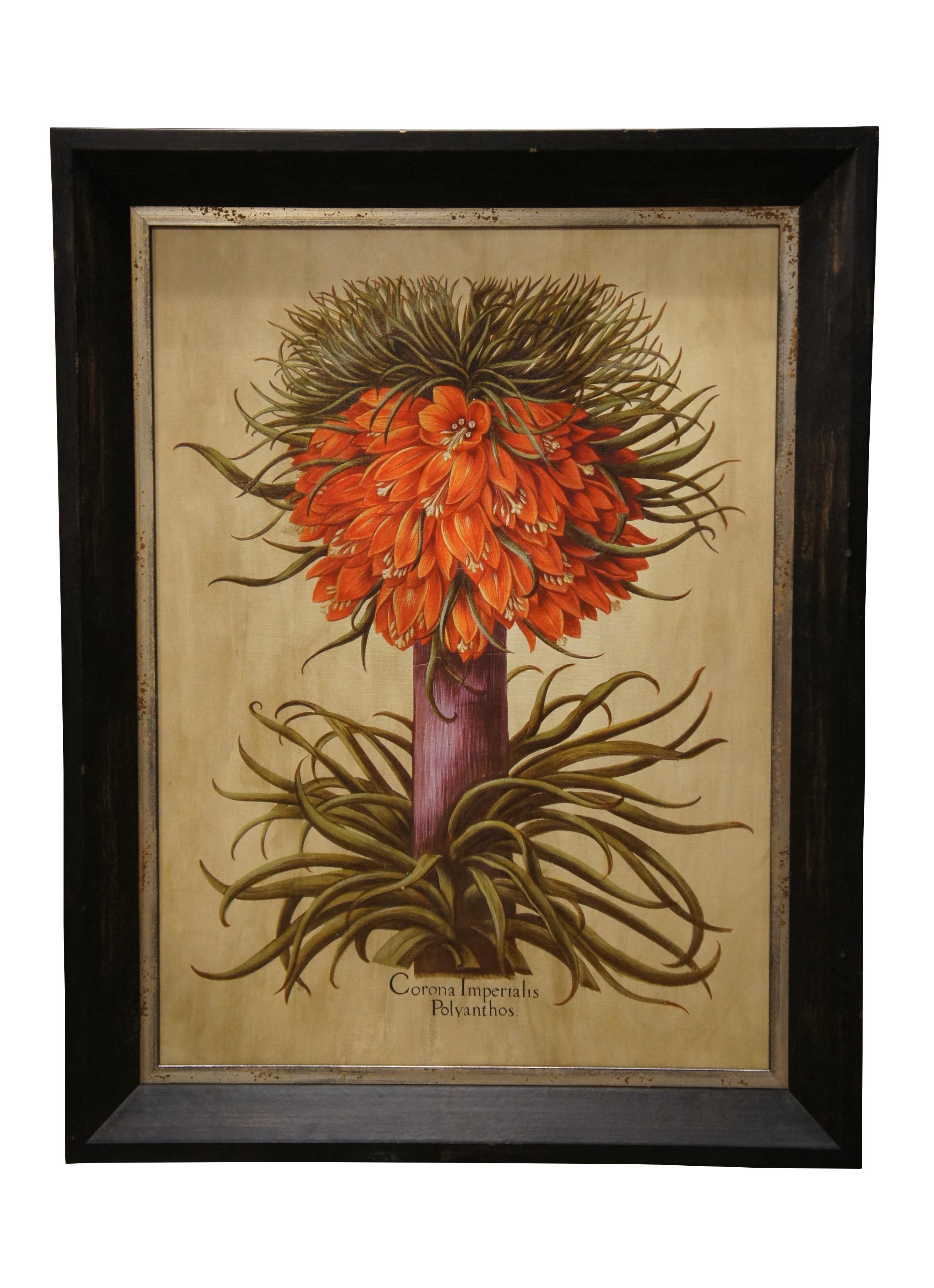 Pair of very large and impressive colored botanical prints on canvas depicting 