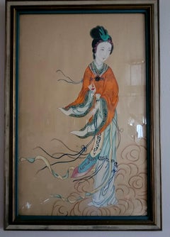 2 Large Chinese Export Gouache Paintings "The Beauties", 1840s