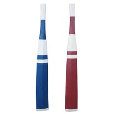 2 Large Decorative Red White & Blue Painted Boat Oars Paddle Nautical Lodge