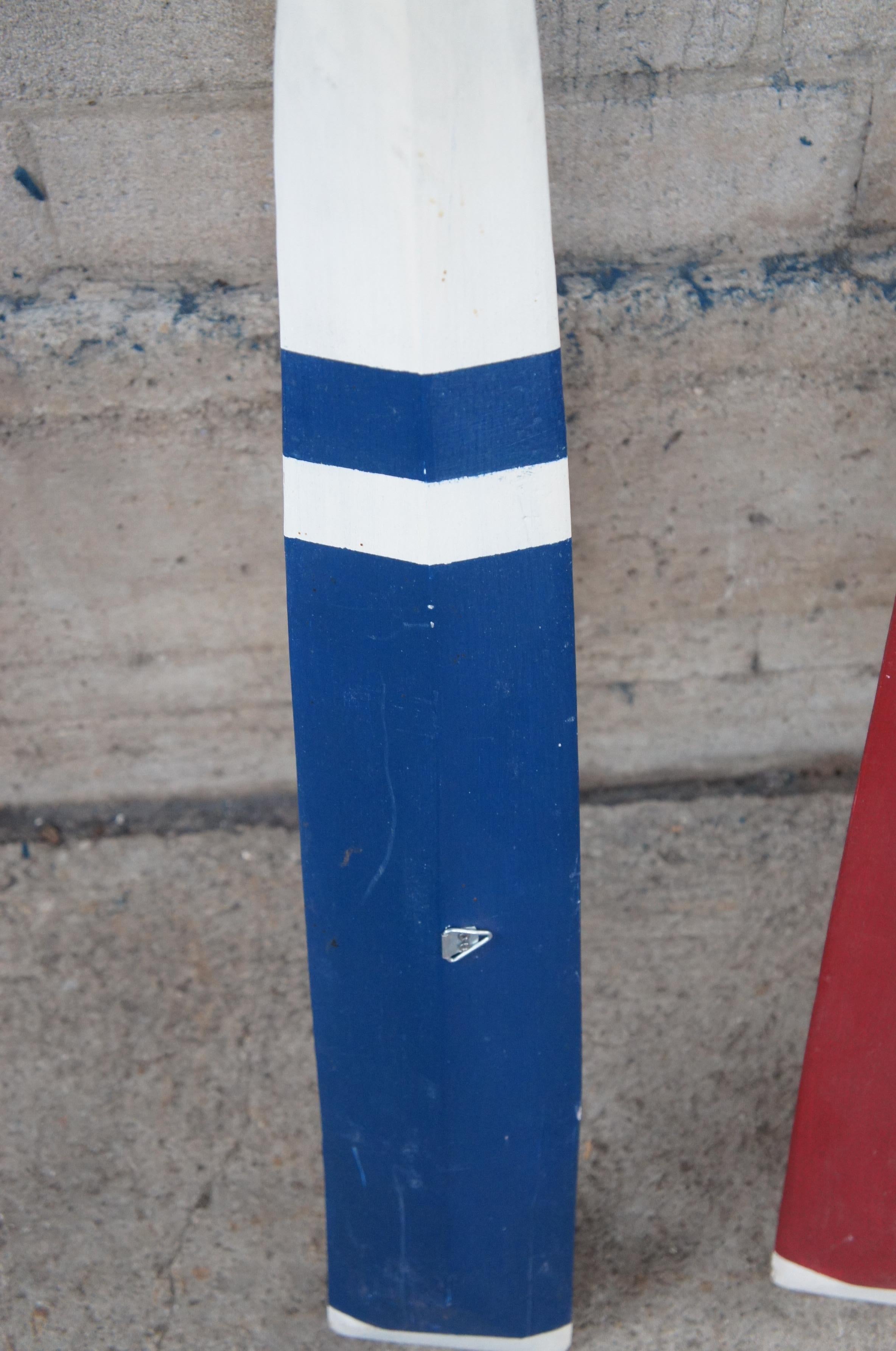 20th Century 2 Large Decorative Red White & Blue Painted Boat Oars Paddle Nautical Lodge For Sale