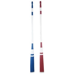 2 Large Decorative Red White & Blue Painted Boat Oars Paddle Nautical Lodge
