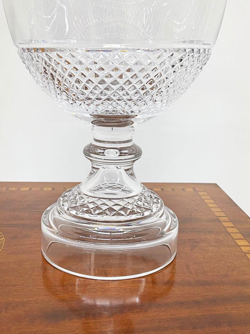 Large high Diamond Cut Crystal Footed Bowl Vases For Sale 1